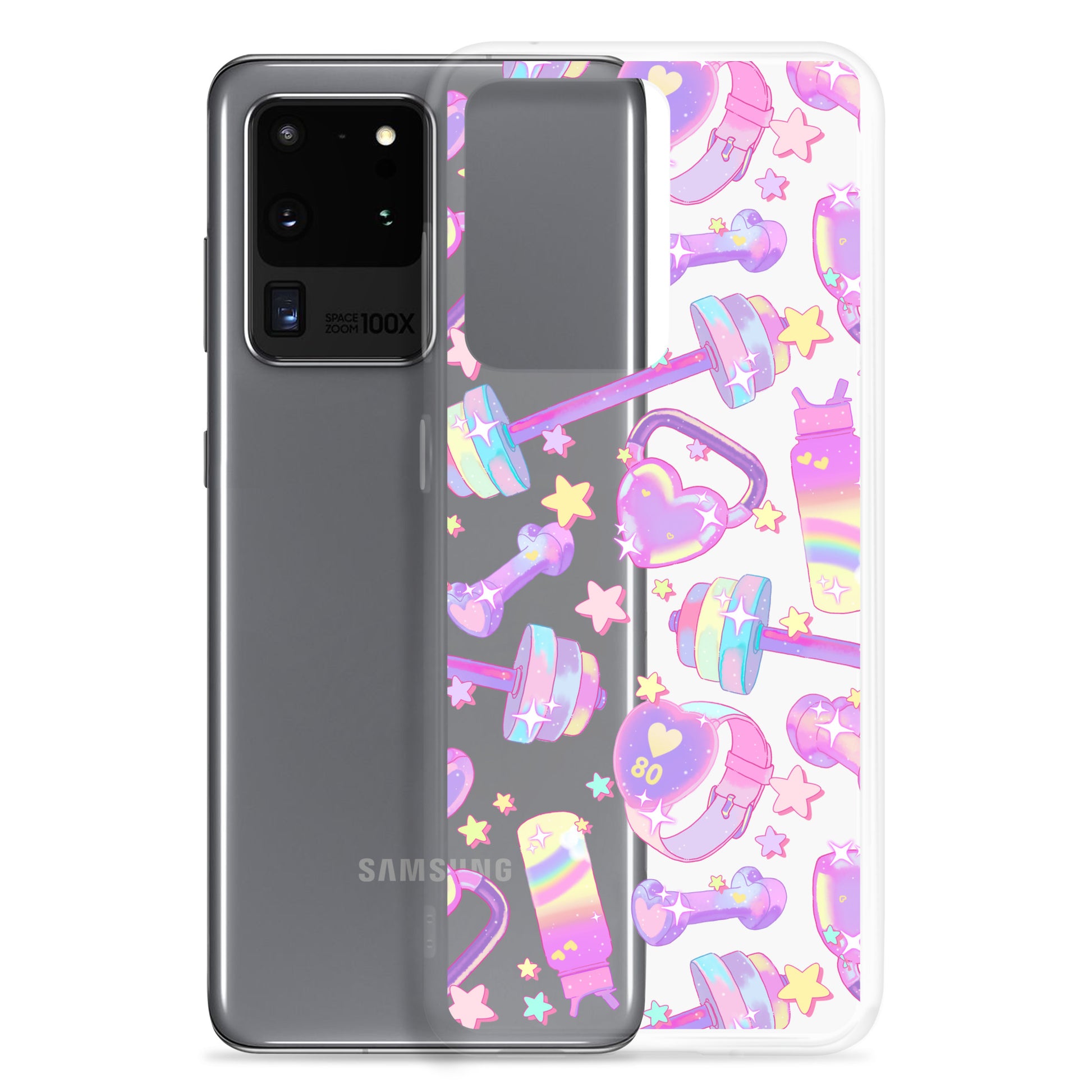 Sleek Glitter Gains Samsung® Clear Case, protecting your phone from scratches with a stylish design and flexible sides.