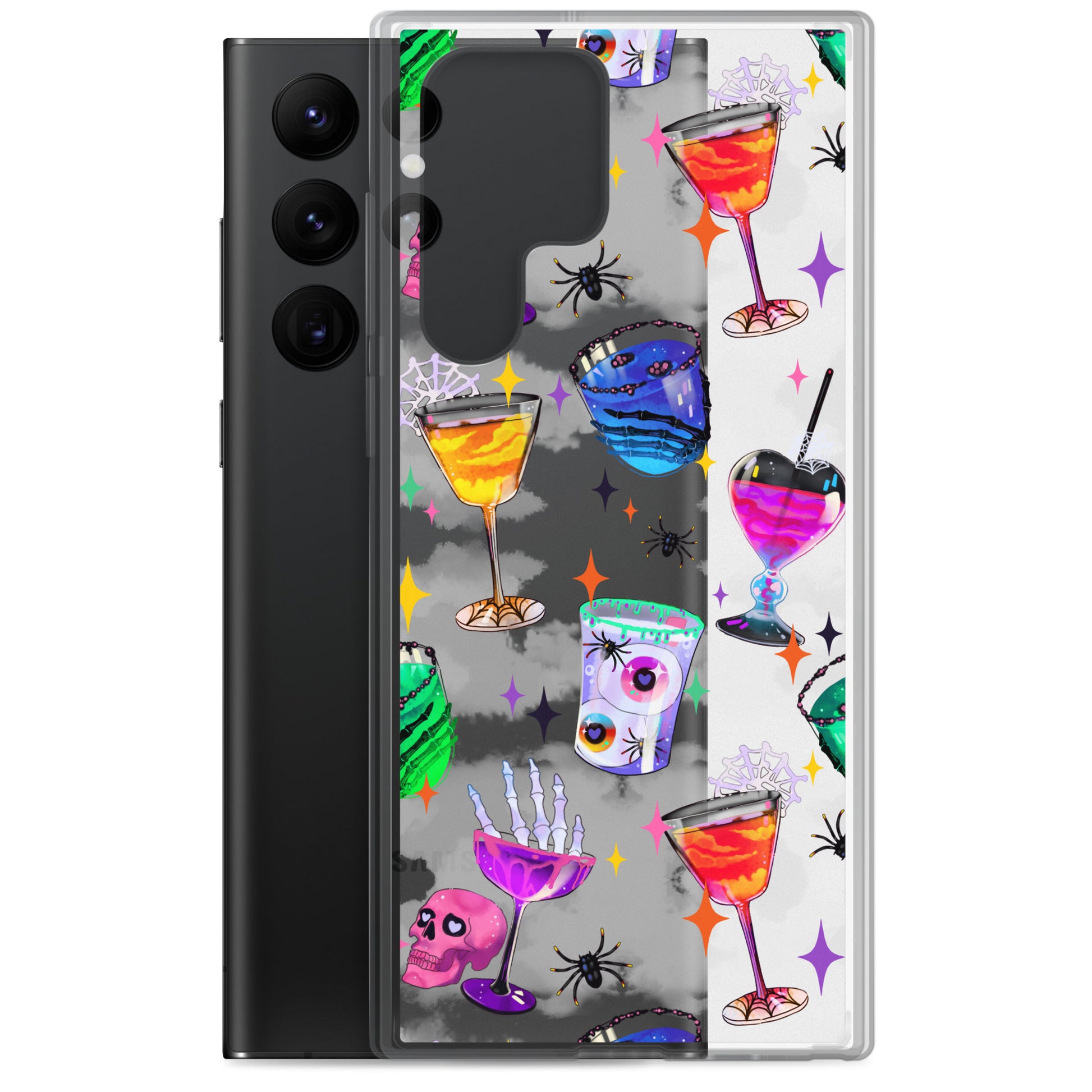 Colorful Monster Party Samsung® Clear Case showcasing fun designs, offering protection for your Galaxy S22 Ultra.
