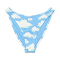 Cloudy sky print V-cut bikini bottom in soft, stretchy fabric with high-leg cut for a flattering beach look.