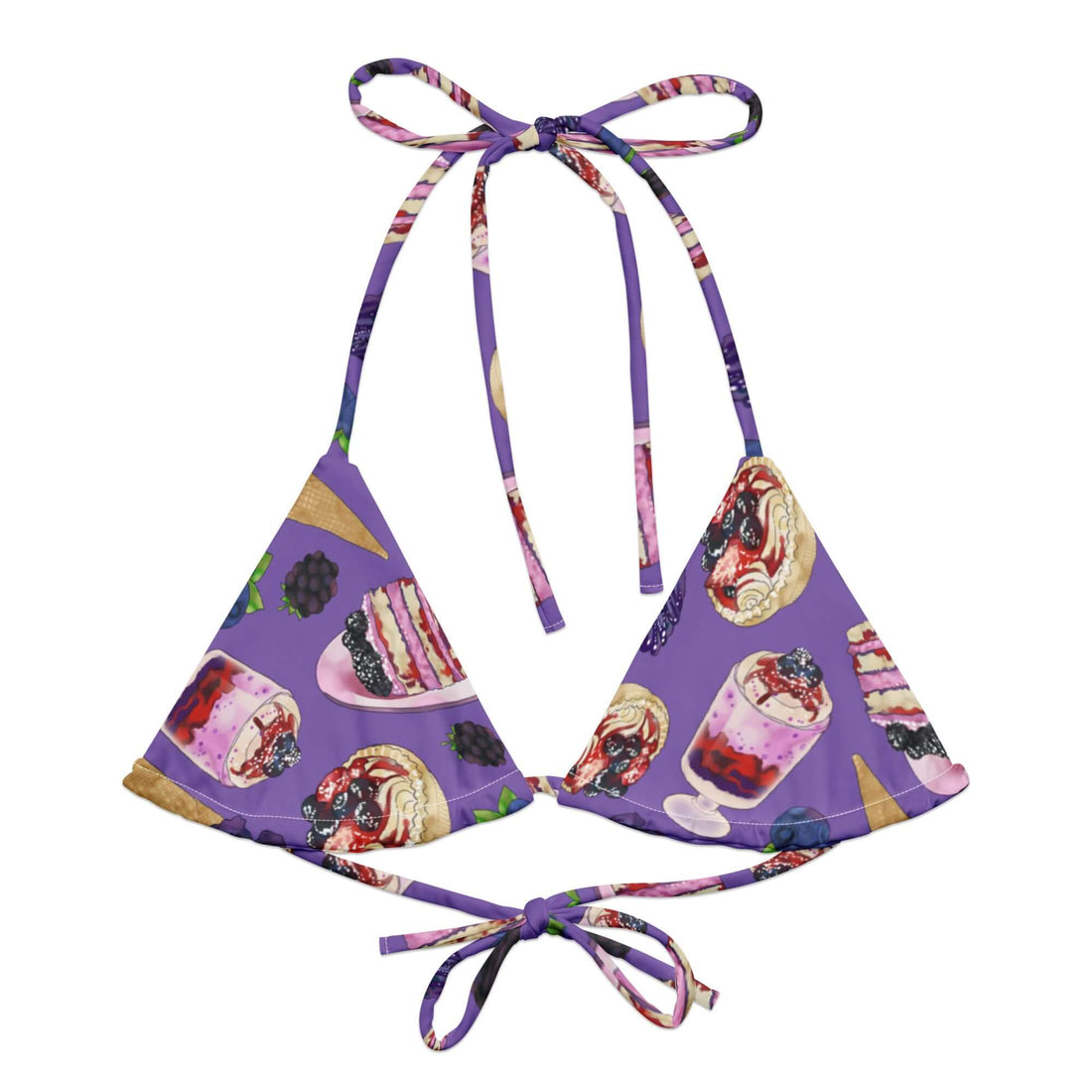 Stylish Berry Padded String Bikini Top features eco-friendly design and soft recycled polyester for summer fun.
