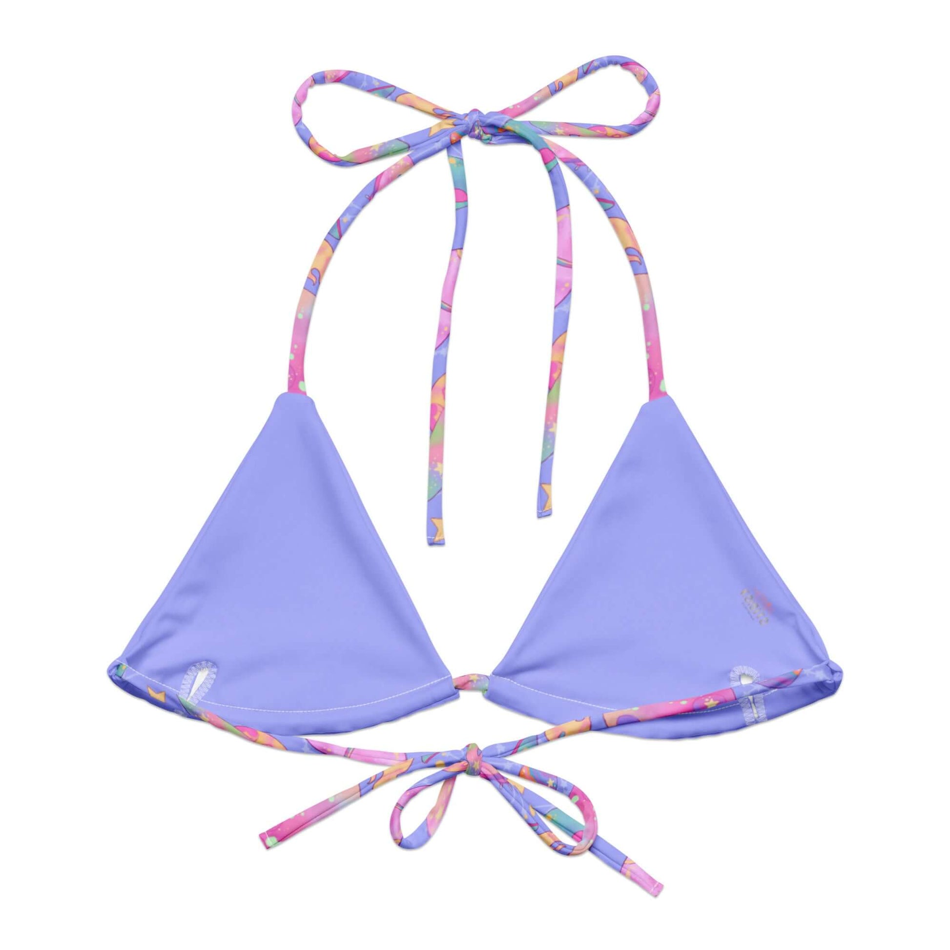 Eco-friendly Space Padded String Bikini Top featuring recycled polyester and versatile straps, perfect for summer styling.