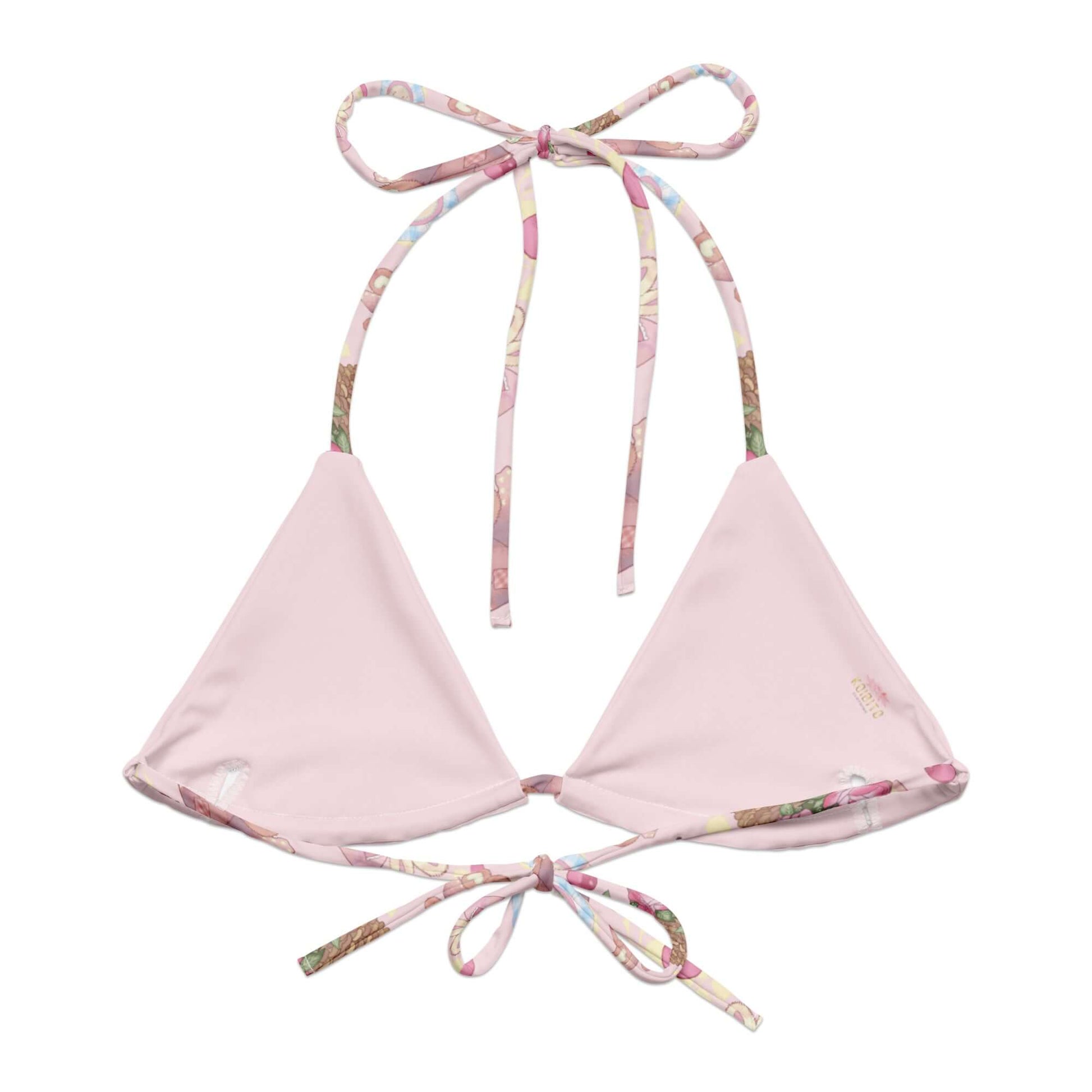 Sweet Teddy Padded String Bikini Top features eco-friendly design and stylish adjustable straps for summer fun.