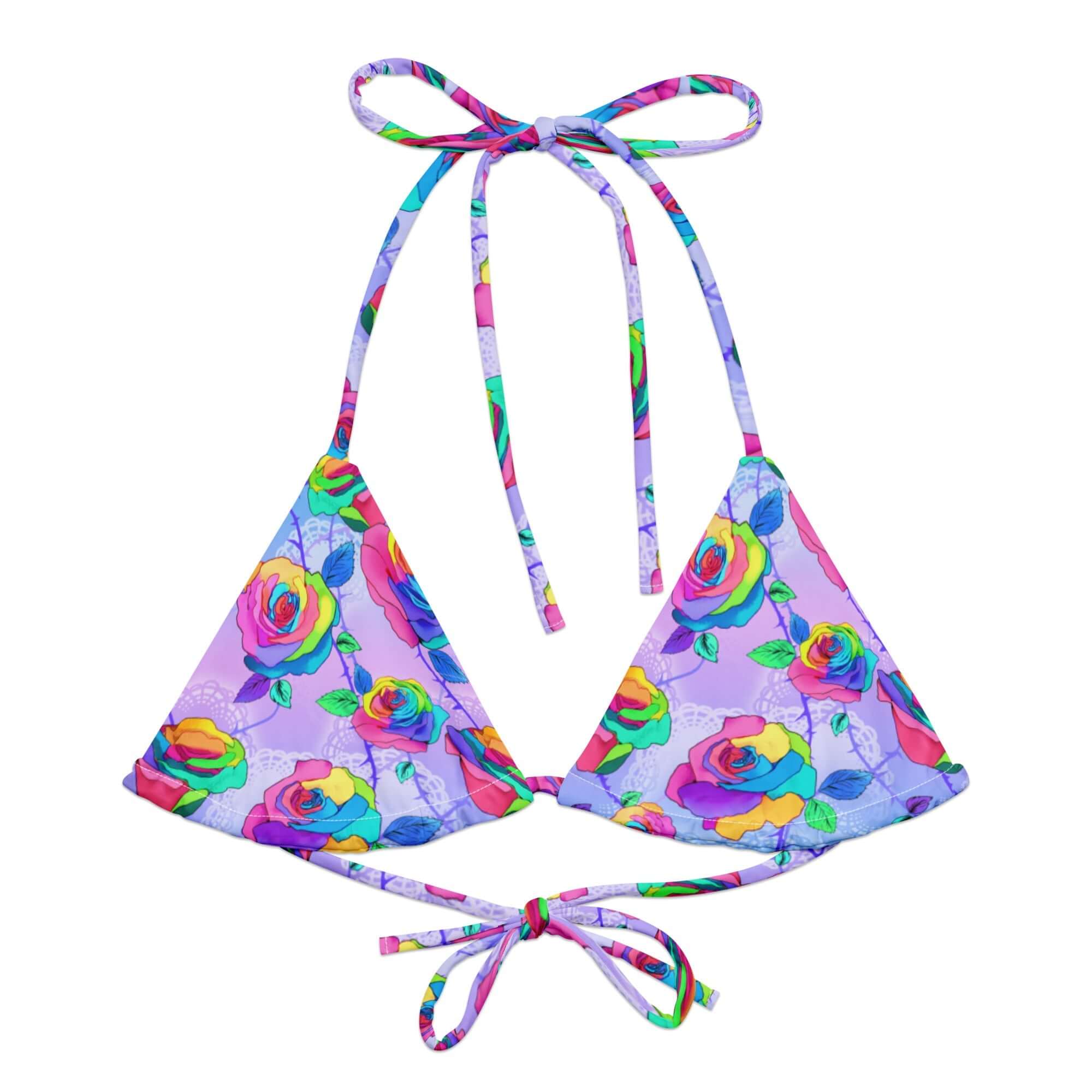 Kawaii Clothing Enchanted Rose Padded String Bikini Top - Koibito Clothing