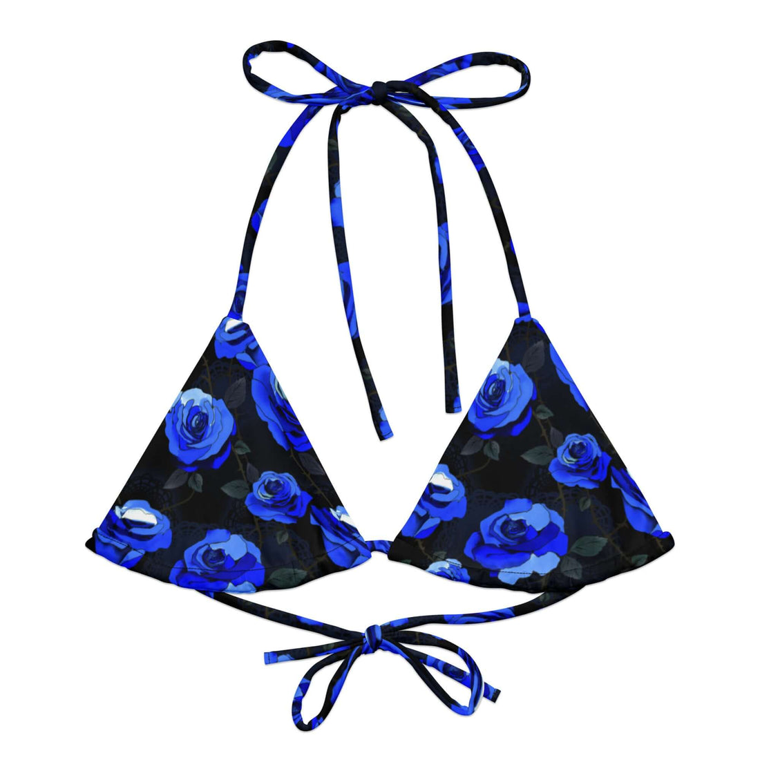 Enchanted Rose Padded String Bikini Top features a vibrant floral design, perfect for summer beach outings.