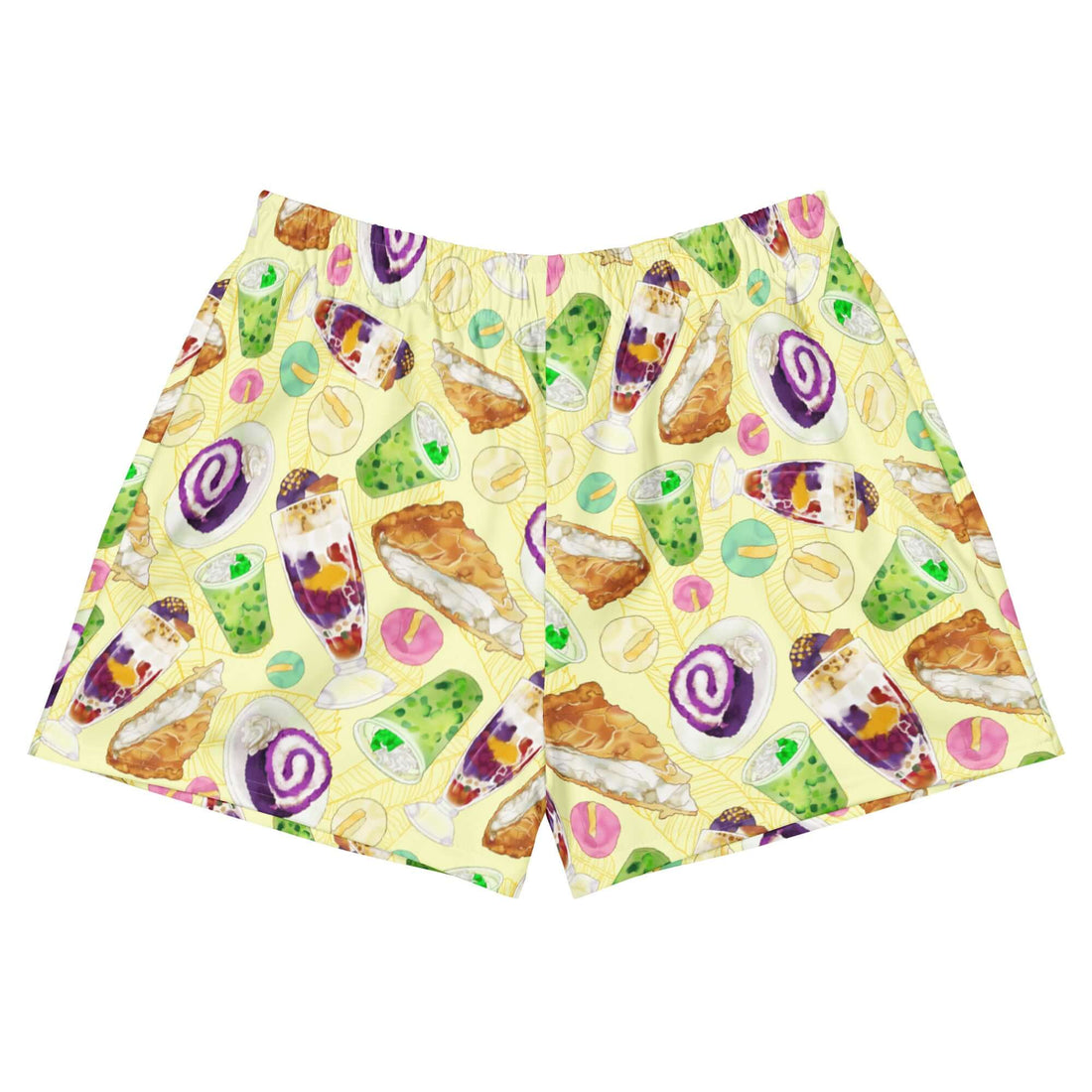 Bright and fun Filipino Dessert Athletic Short Shorts, perfect for workouts or pool days with vibrant dessert designs.