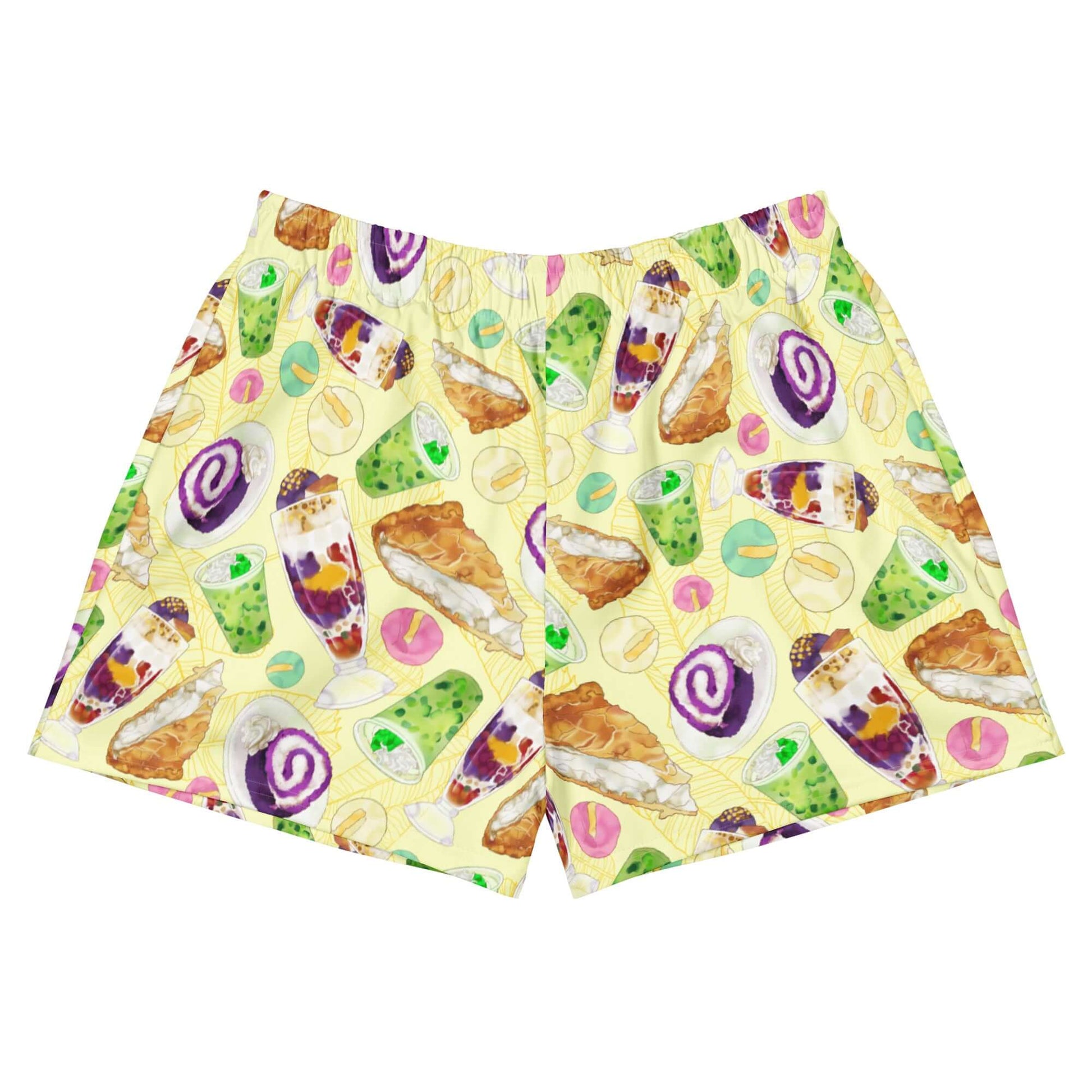 Bright and fun Filipino Dessert Athletic Short Shorts, perfect for workouts or pool days with vibrant dessert designs.
