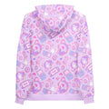 Gamer Girl Hoodie featuring a pastel design with bear ear headphones, gaming mice, and consoles on a lavender background.