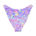 Playful purple V-cut bikini bottom with weights and stars pattern, perfect for sunny beach days.