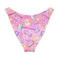 V-cut bikini bottom with colorful weights and stars pattern in vibrant pink tones, perfect for sunny beach days.