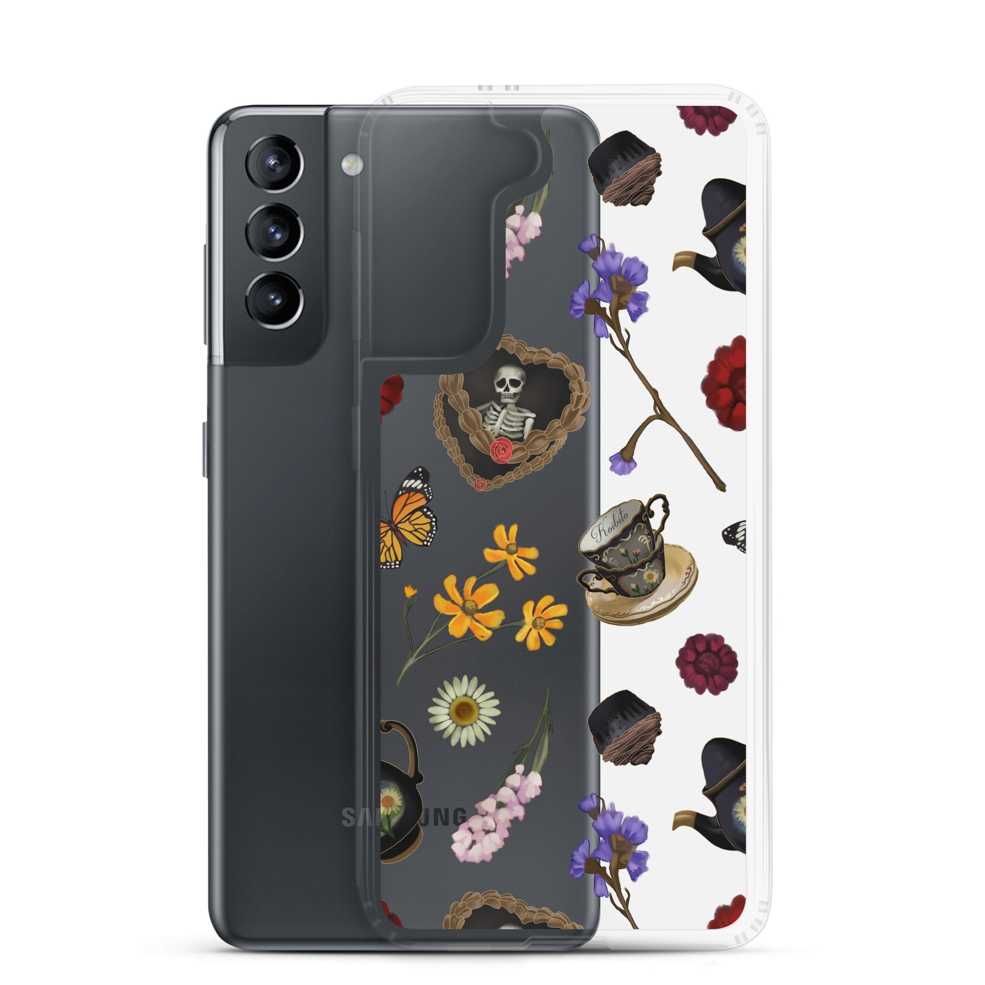 Sleek Gothic Tea Time Samsung® Clear Case featuring floral designs, perfect for protection and style.