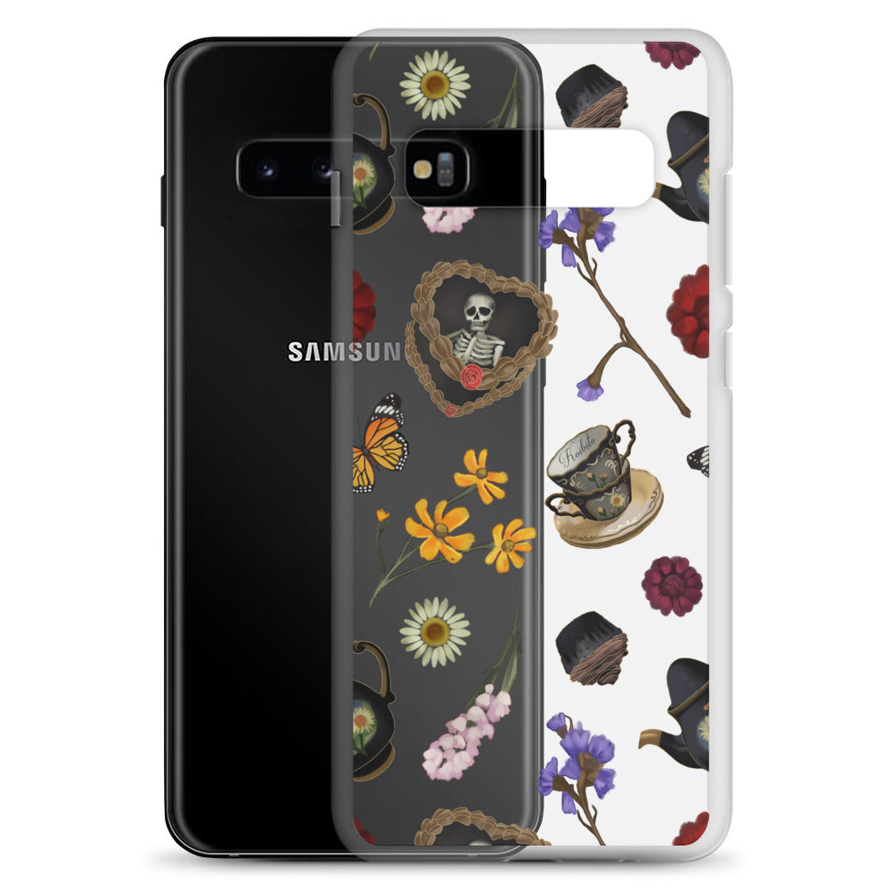 Stylish Gothic Tea Time Samsung® Clear Case featuring vibrant floral and skull designs for ultimate phone protection.