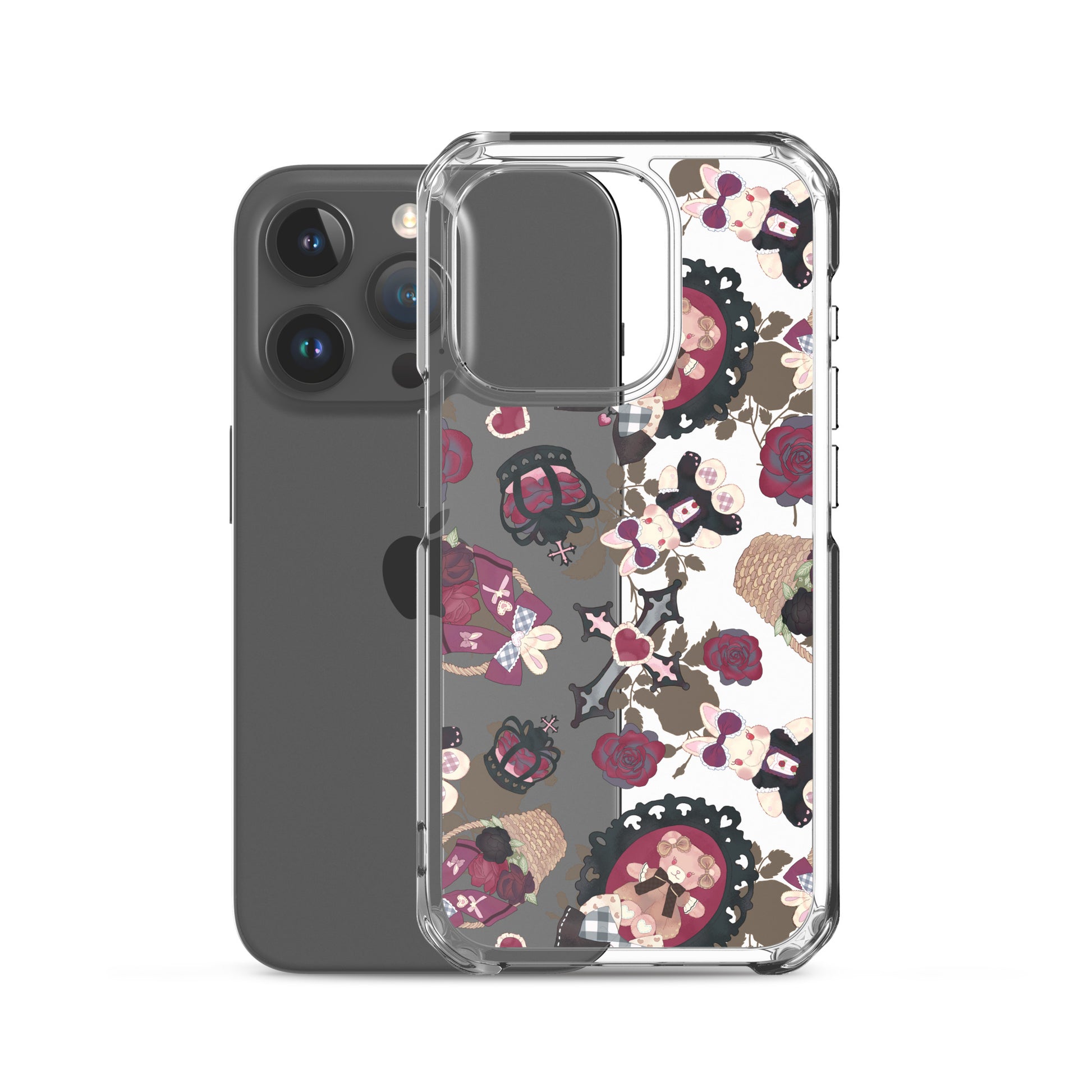 Stylish Gothic Teddy iPhone® Clear Case offers protection and easy access with a unique design for your phone.