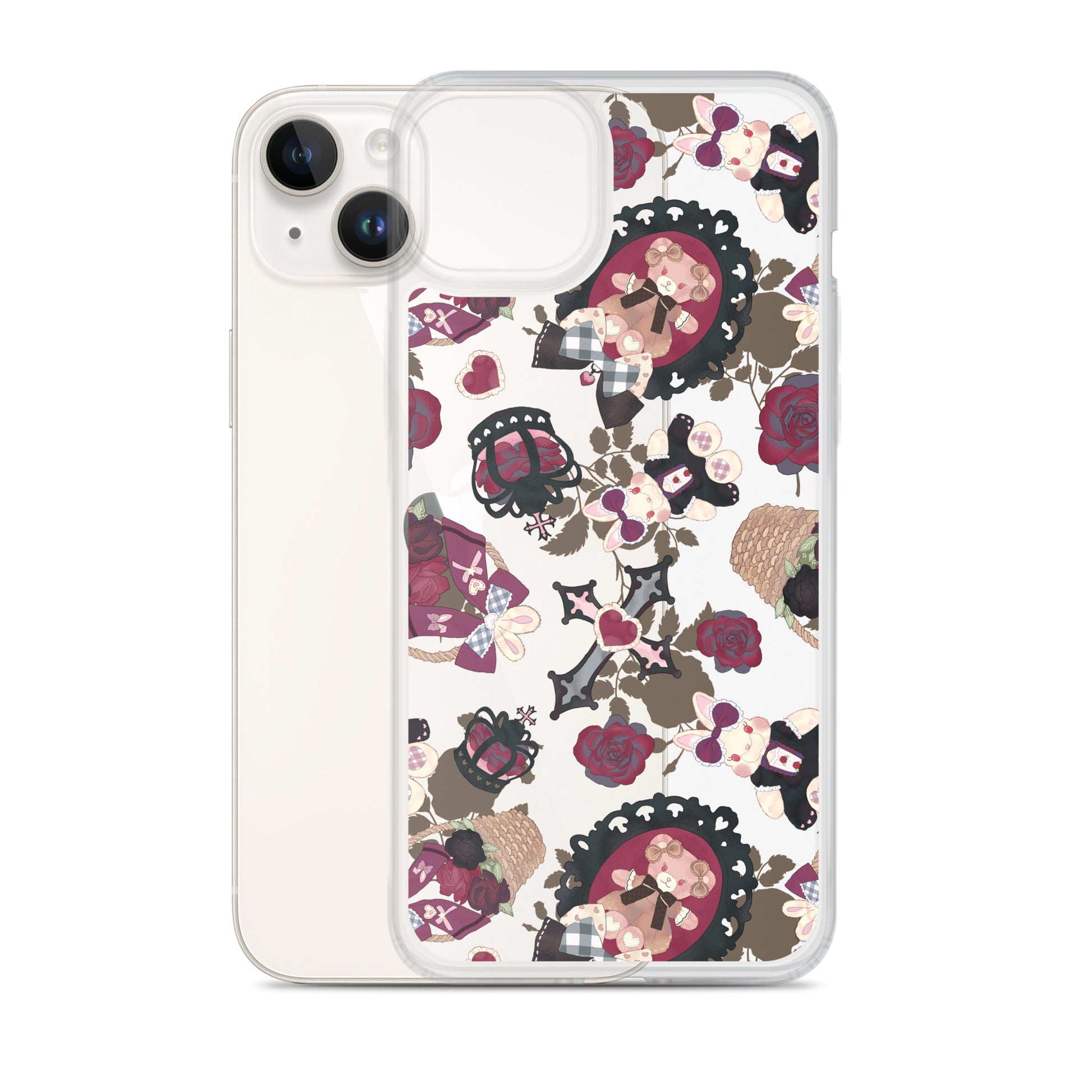 Sleek Gothic Teddy iPhone® Clear Case features a stylish design, offering protection from scratches and dirt.