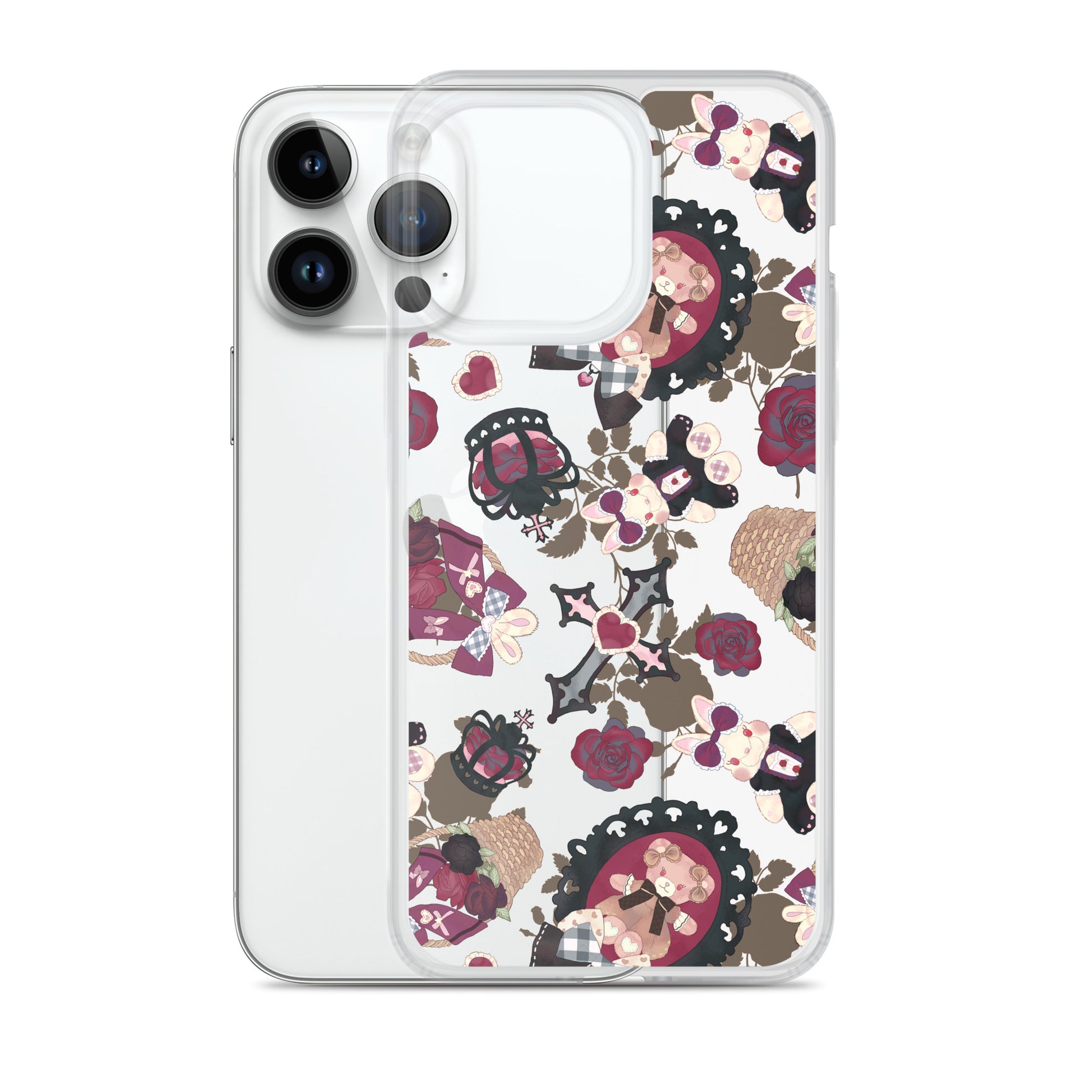 Gothic Teddy iPhone® Clear Case featuring a stylish design, protecting against scratches and dust while ensuring easy access.