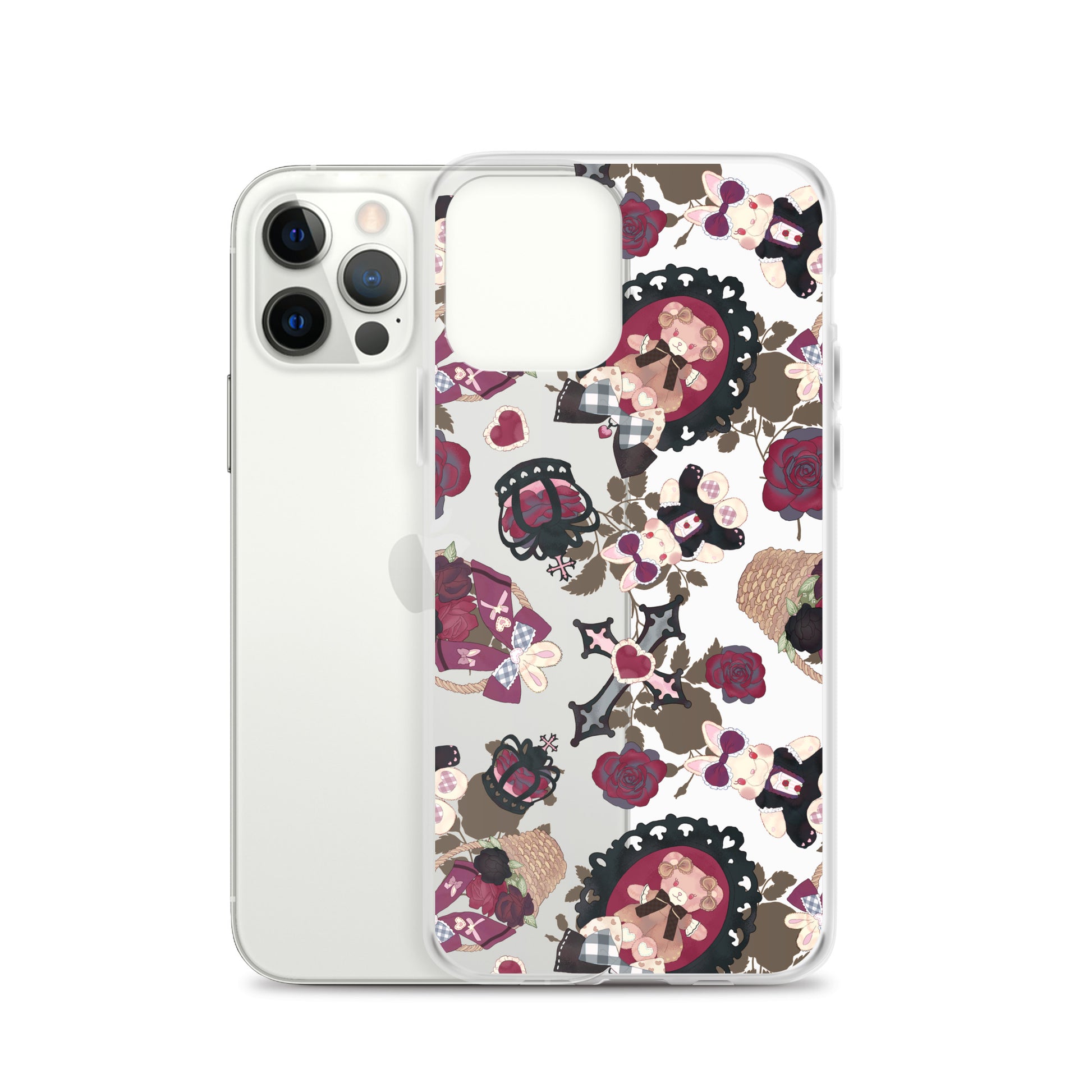 Gothic Teddy iPhone® Clear Case featuring a unique design, protecting your phone from scratches and dust effortlessly.