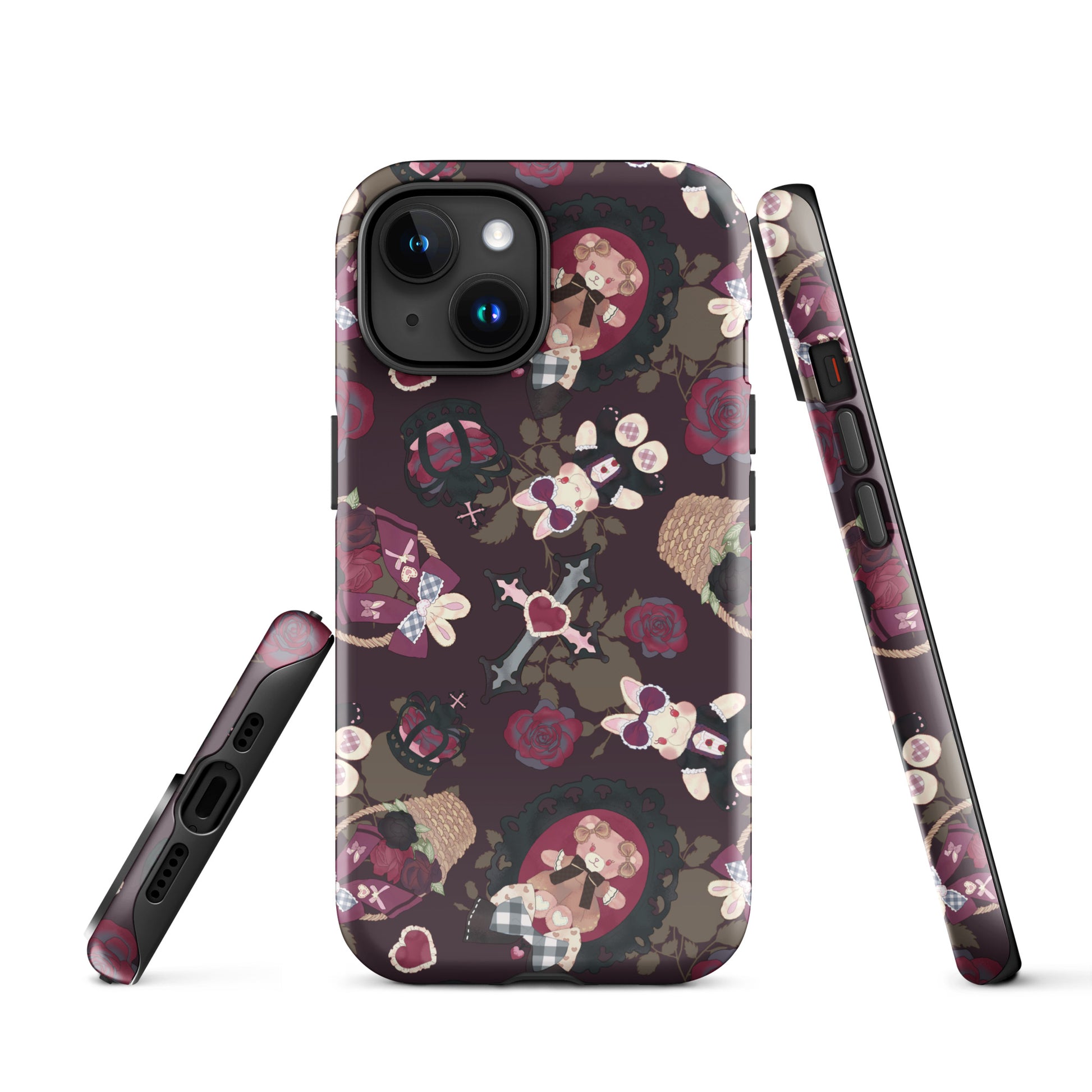 Gothic Teddy iPhone® Tough Case features a stylish design with dual-layer protection for ultimate phone safety.
