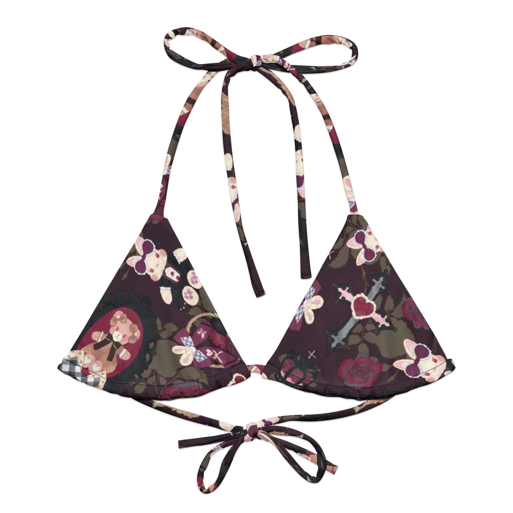 Stylish Gothic Teddy Padded String Bikini Top in eco-friendly fabric, perfect for summer fun and versatile styling.