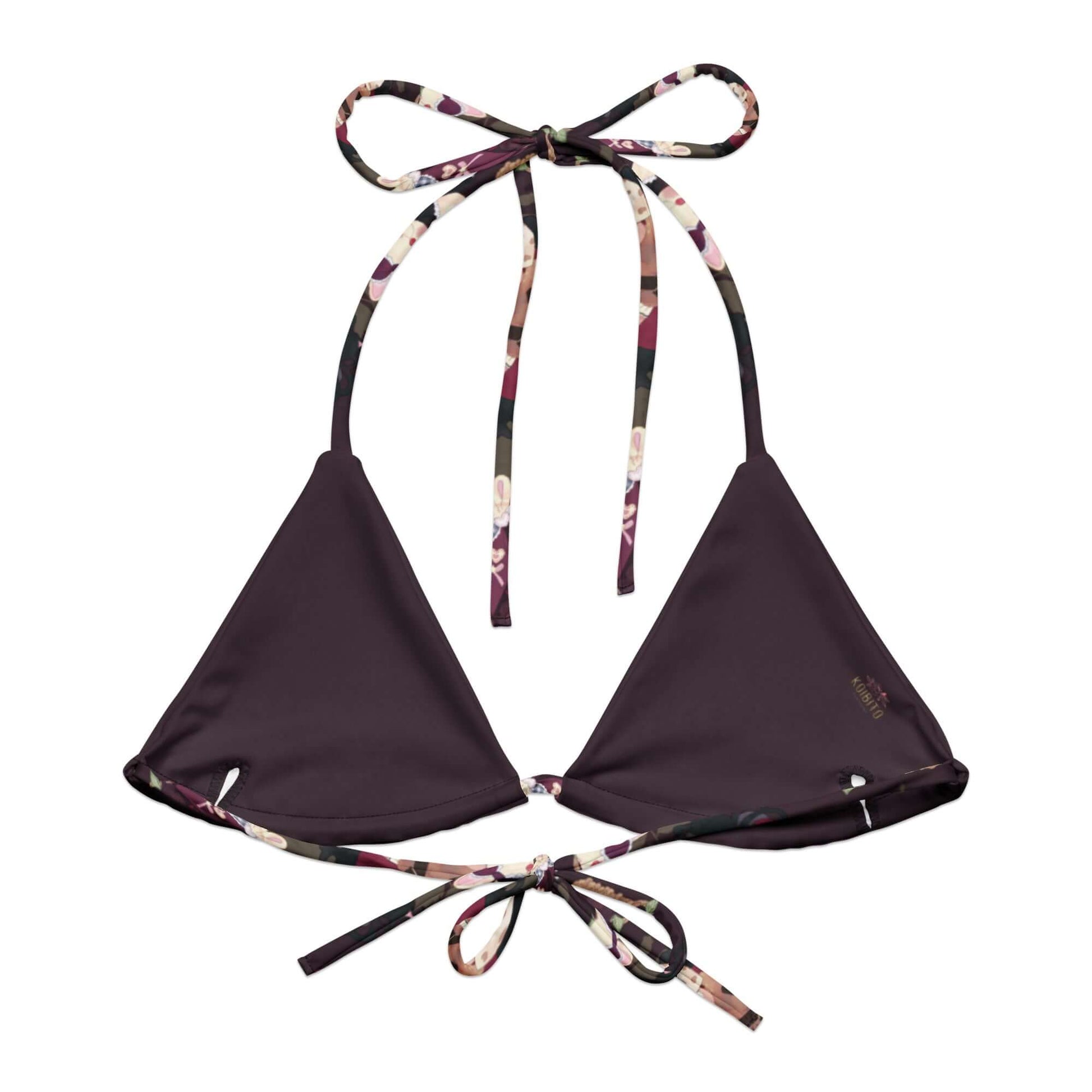 Gothic Teddy Padded String Bikini Top features eco-friendly design and soft recycled polyester for summer style.