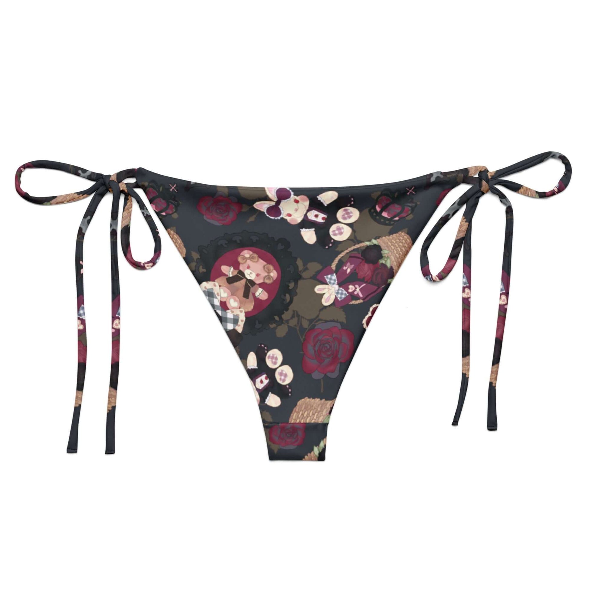 Gothic Teddy String Bikini Bottom features a vibrant floral design, perfect for stylish summer poolside relaxation.