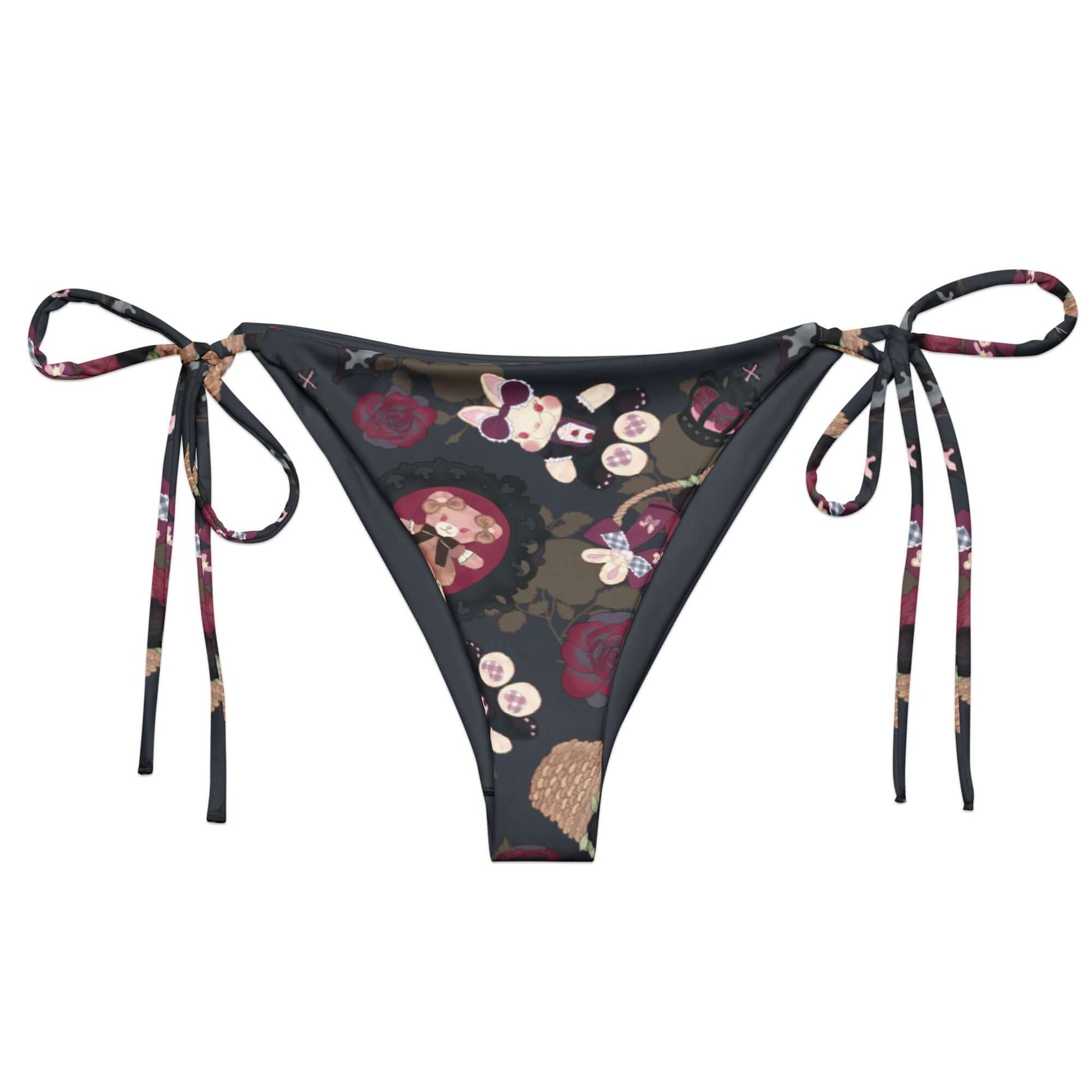 Stylish Gothic Teddy String Bikini Bottom featuring a unique print, perfect for summer poolside relaxation.