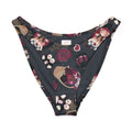 Gothic Teddy V-cut bikini bottom with floral print, featuring a high-leg cut and soft, stretchy fabric for comfort.