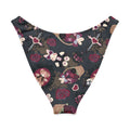 Gothic Teddy V-cut bikini bottom featuring rose and cross patterns for a stylish beach look.
