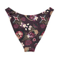 Gothic teddy V-cut bikini bottom featuring a vibrant floral design with roses and hearts in dark hues.