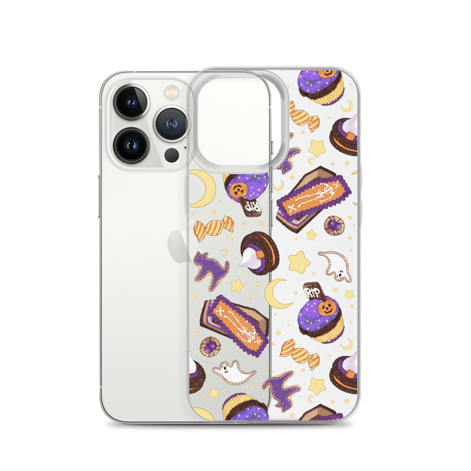 Colorful Halloween Treat iPhone® Clear Case featuring festive designs, offering protection against scratches and dirt.