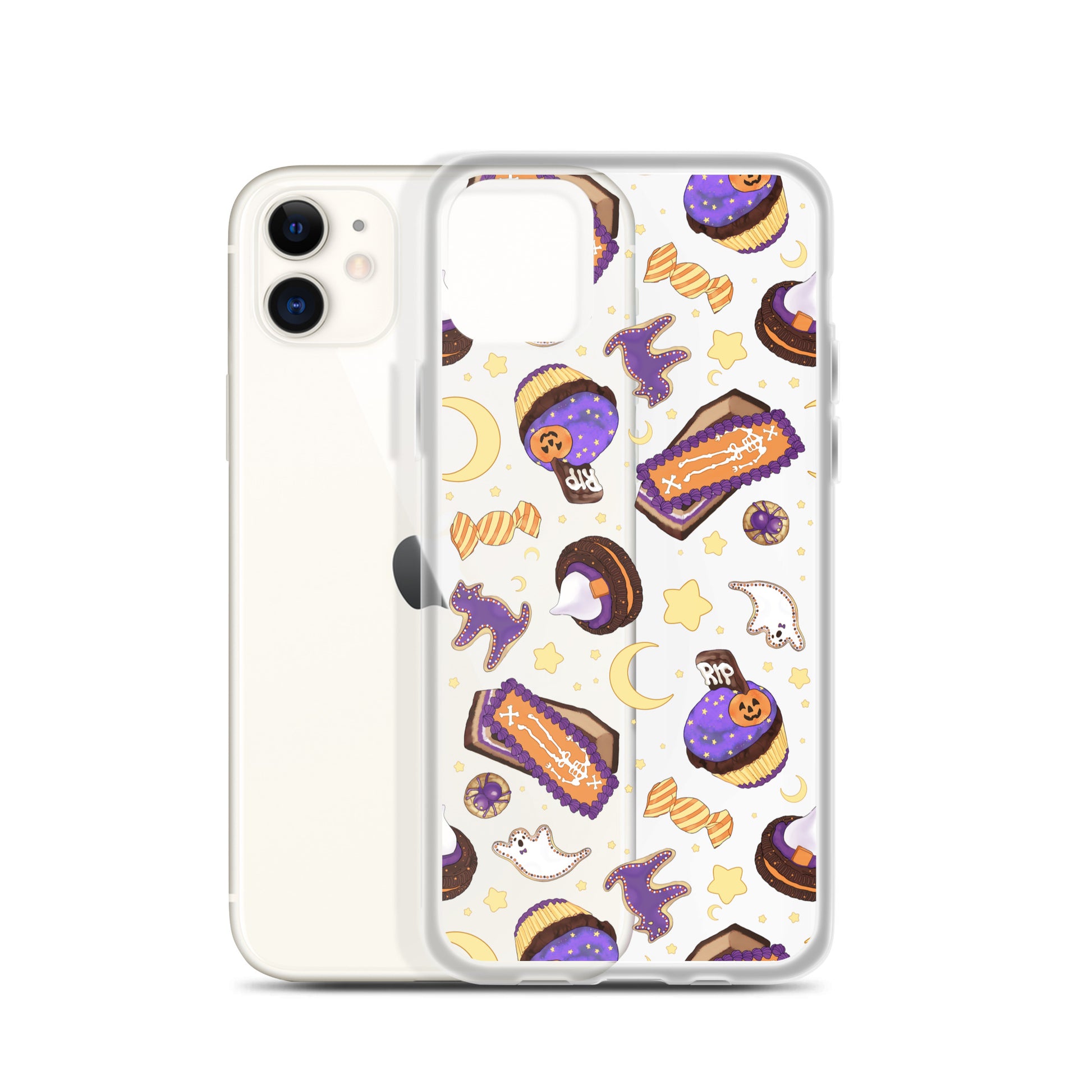 Sleek Halloween Treat iPhone® Clear Case featuring colorful designs, offering protection from scratches and dust.
