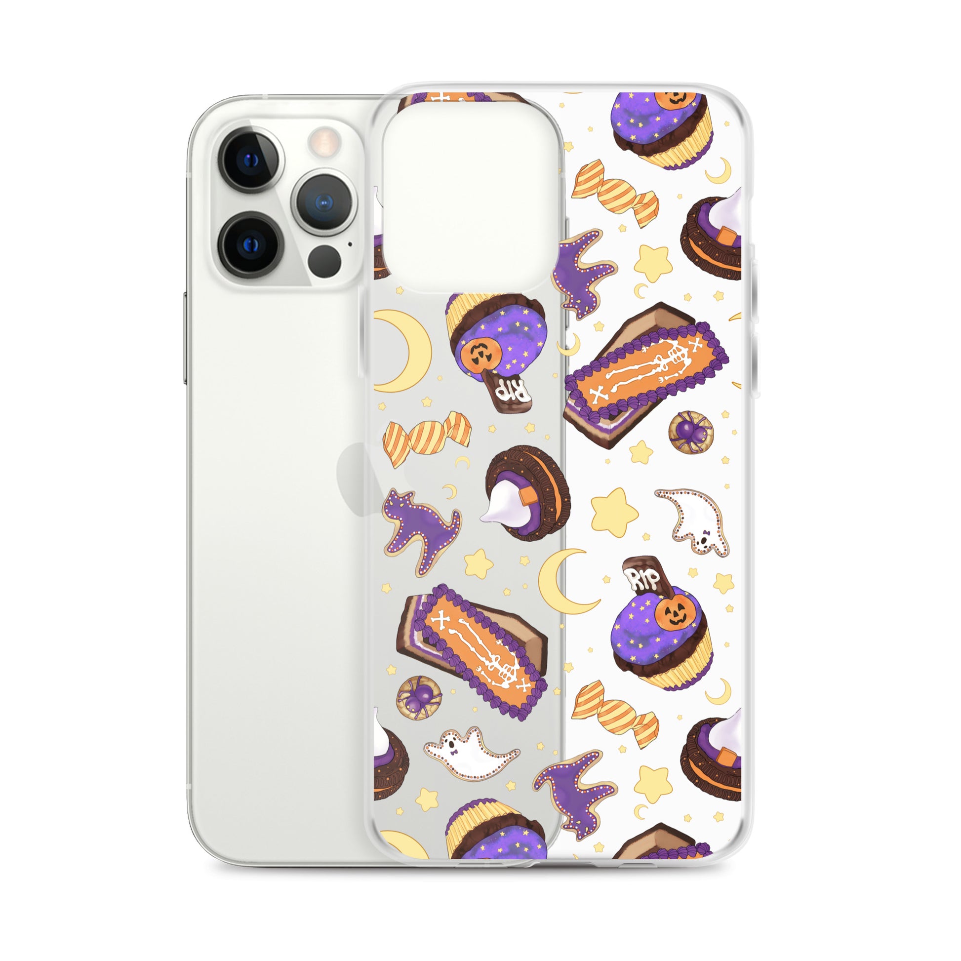 Sleek Halloween Treat iPhone® Clear Case featuring fun spooky designs, perfect for protection and style this season.