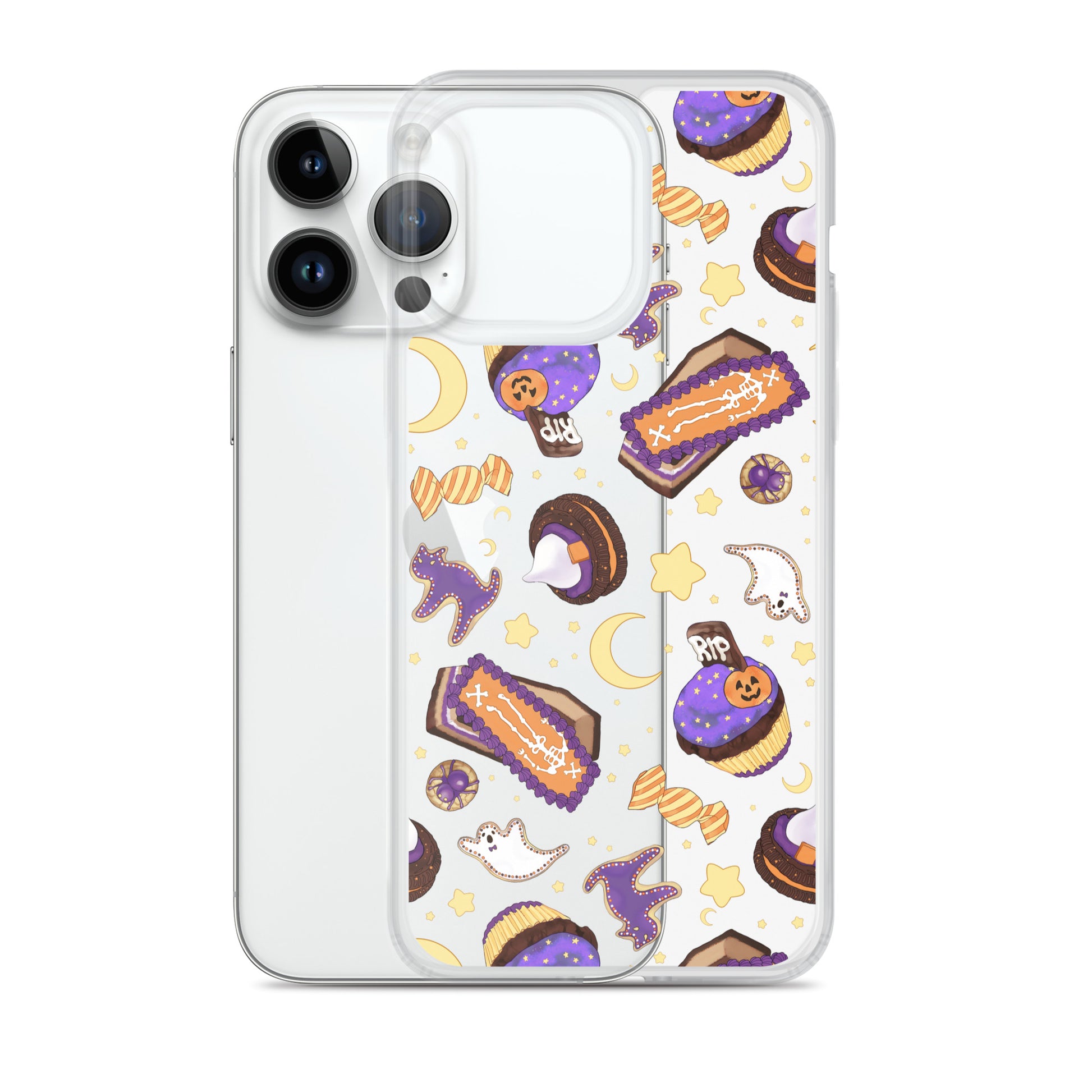 Halloween Treat iPhone® Clear Case featuring playful designs, ideal for protecting your phone while celebrating the season.