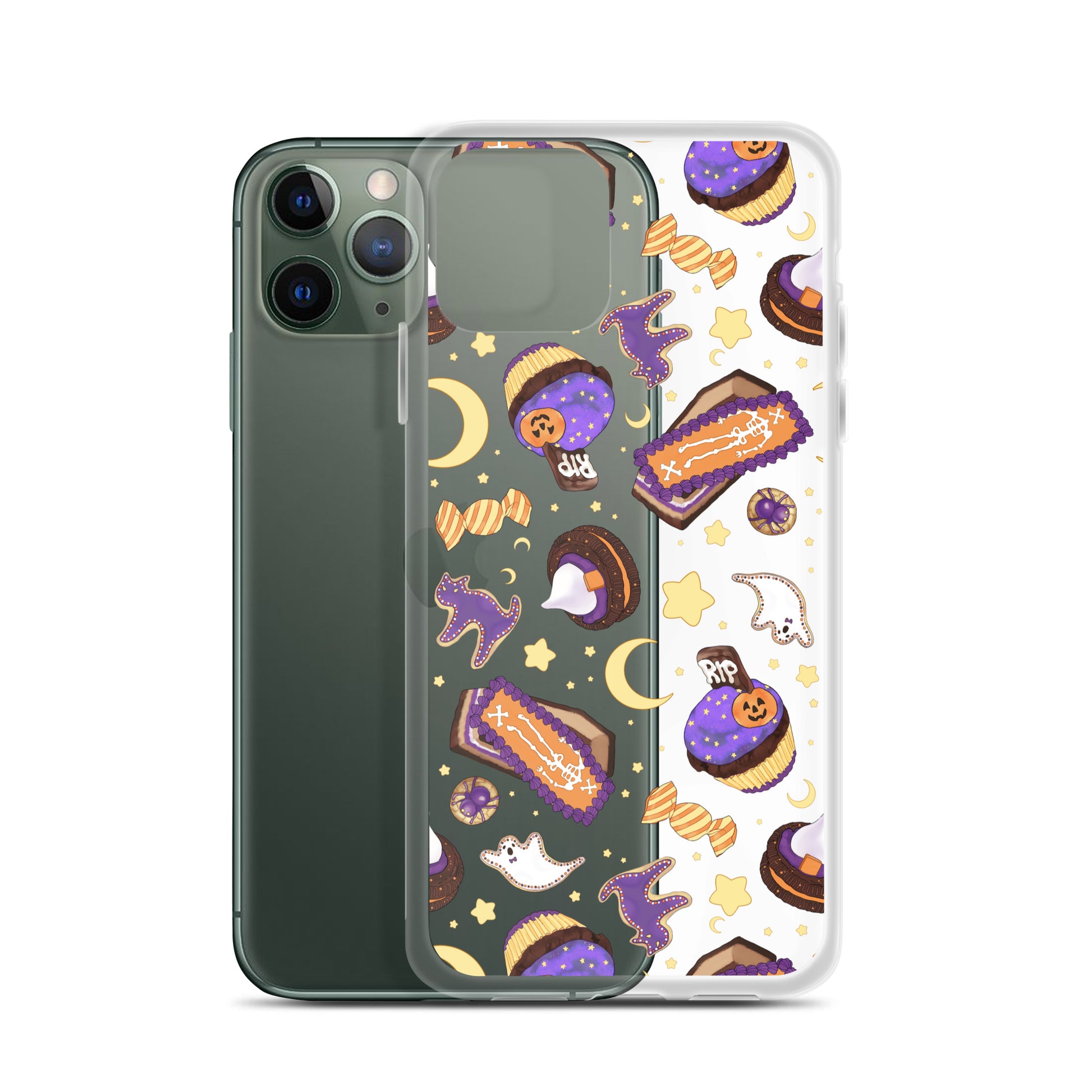 Sleek Halloween Treat iPhone® Clear Case featuring fun spooky designs, protecting your phone with style and durability.