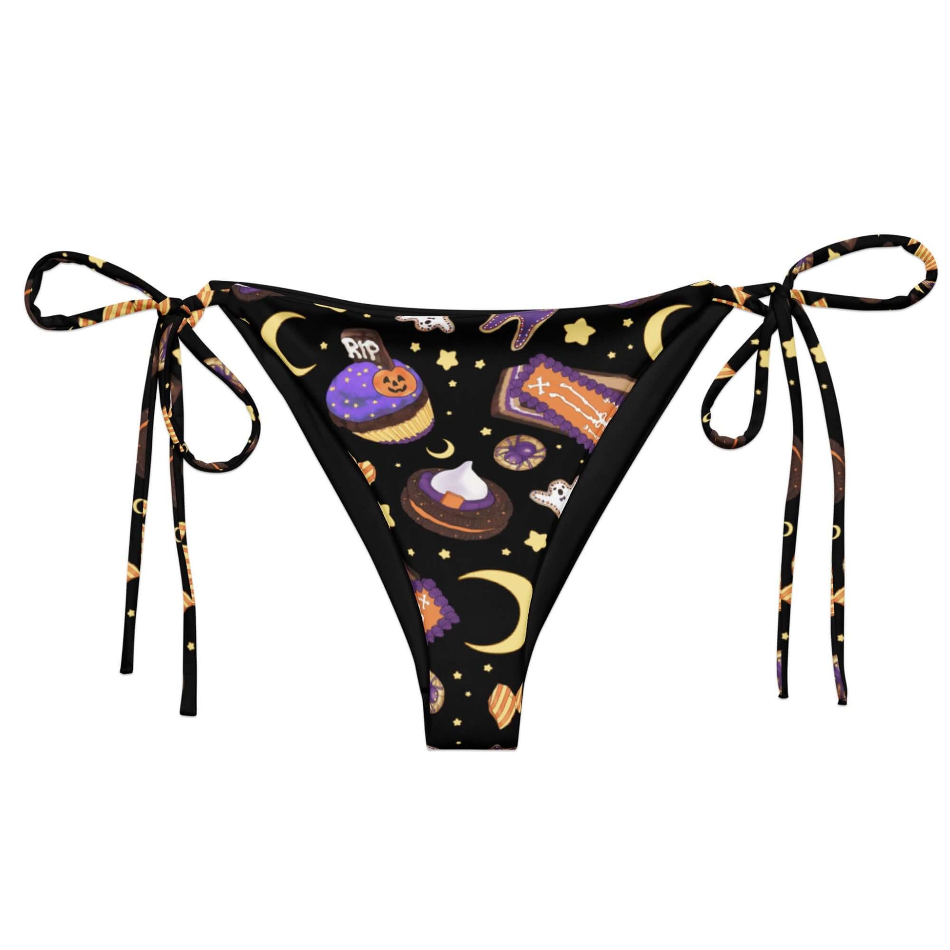 Stylish Halloween Treat String Bikini Bottom featuring a playful design, perfect for poolside lounging this summer.