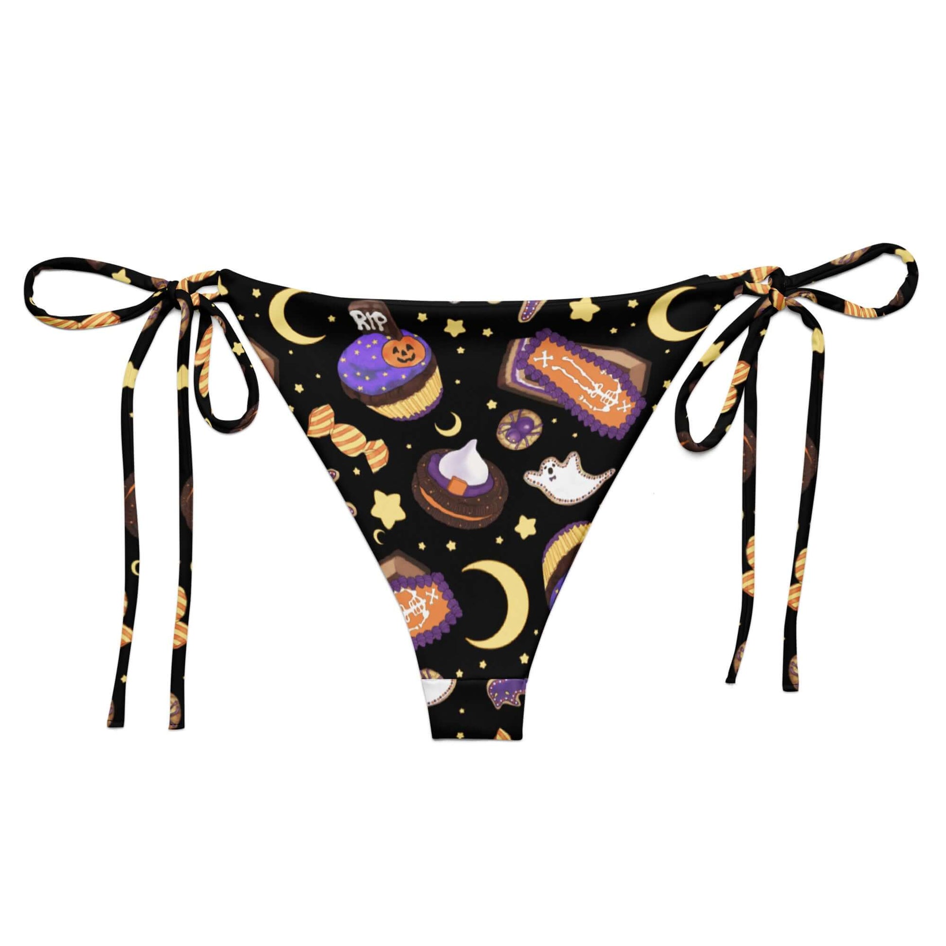 Halloween Treat String Bikini Bottom features a playful design perfect for summer poolside lounging.