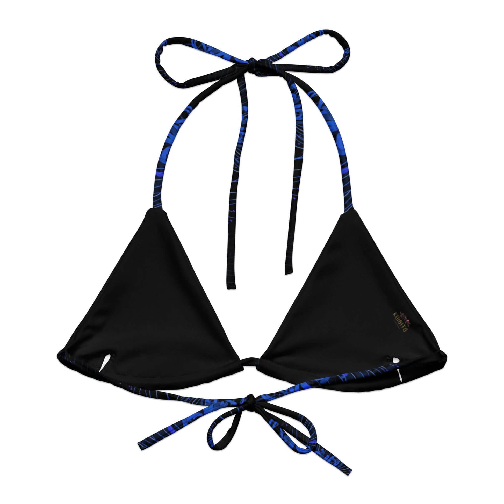 Higanbana Padded String Bikini Top features eco-friendly design and stylish ties, perfect for summer adventures.