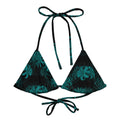 Stylish Higanbana Padded String Bikini Top in black and teal, made from eco-friendly recycled materials. Perfect for summer!