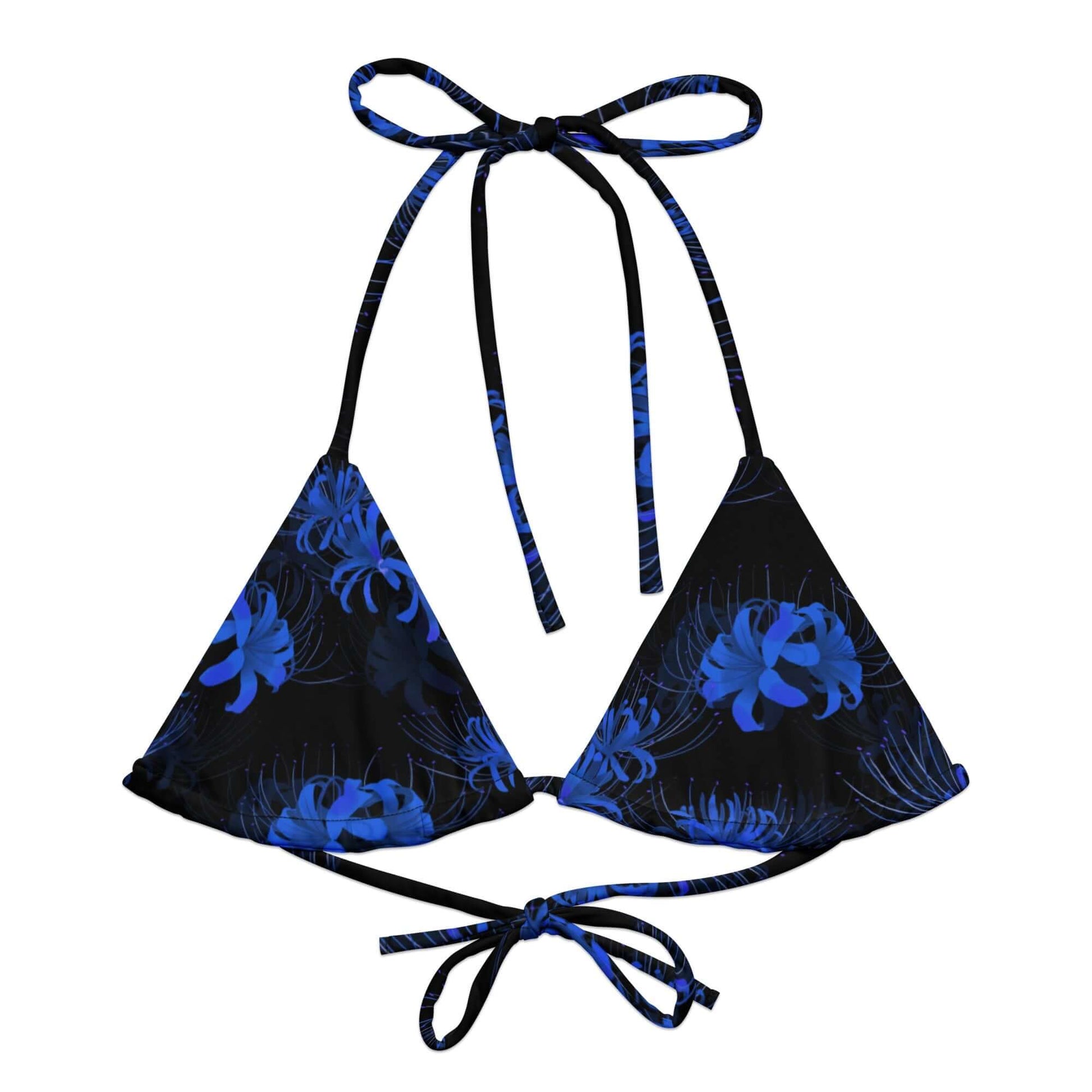 Stylish Higanbana Padded String Bikini Top featuring a vibrant floral print, perfect for eco-friendly summer vibes.