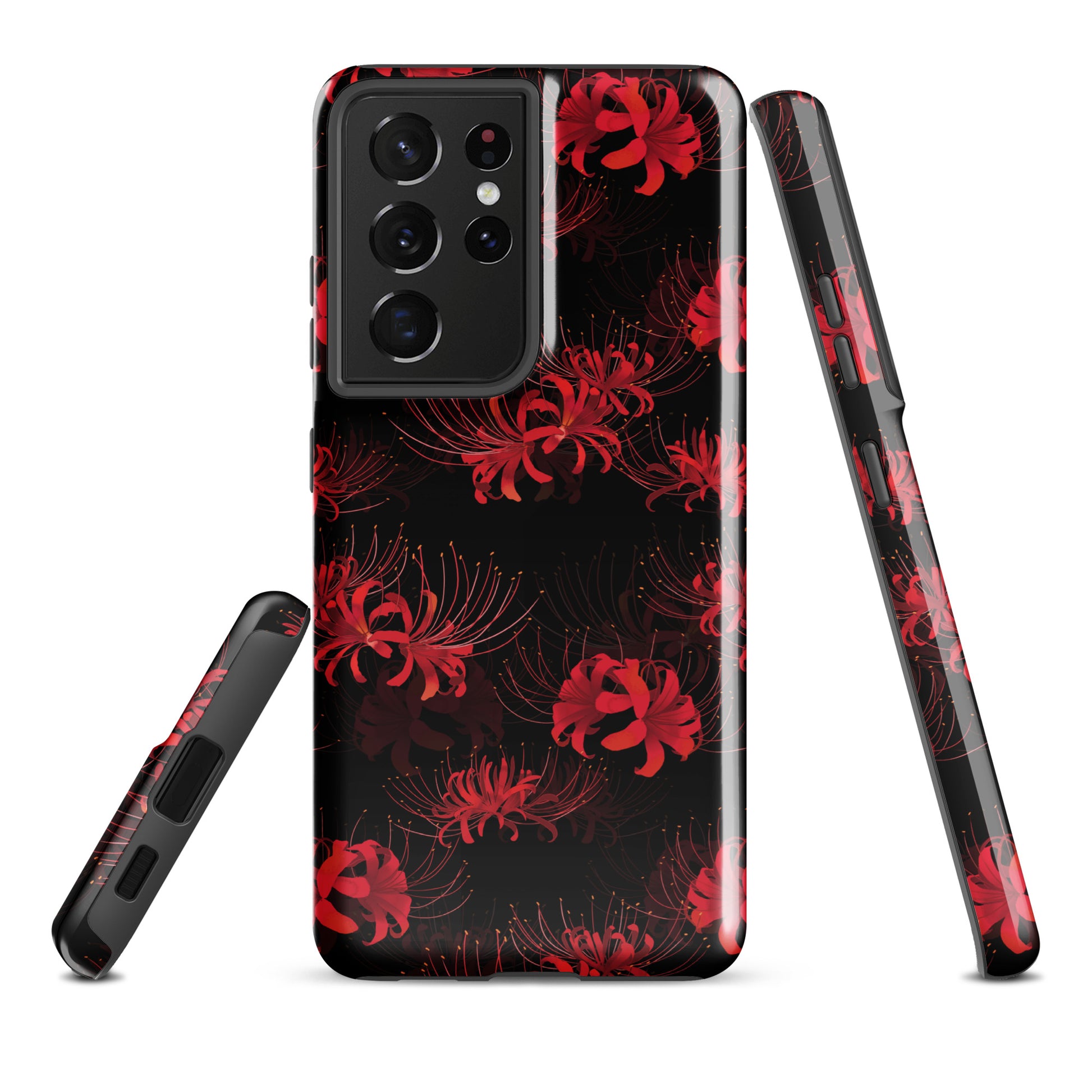 Stylish Higanbana Samsung® Tough Case features impact resistance and dual-layer protection for sleek phone safety.
