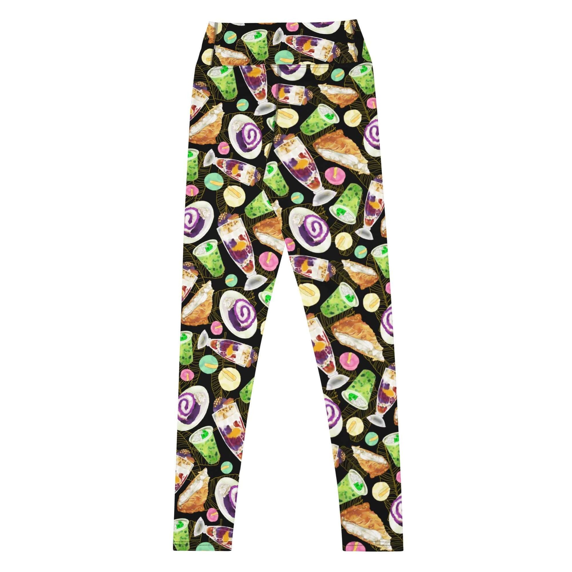 High-waisted Filipino Dessert Leggings feature vibrant prints of halo-halo and buko pandan, perfect for sweet tooth lovers.