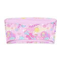 Indica Magica bandeau bikini top in playful pink with whimsical patterns, perfect for summer lounging and sun protection.