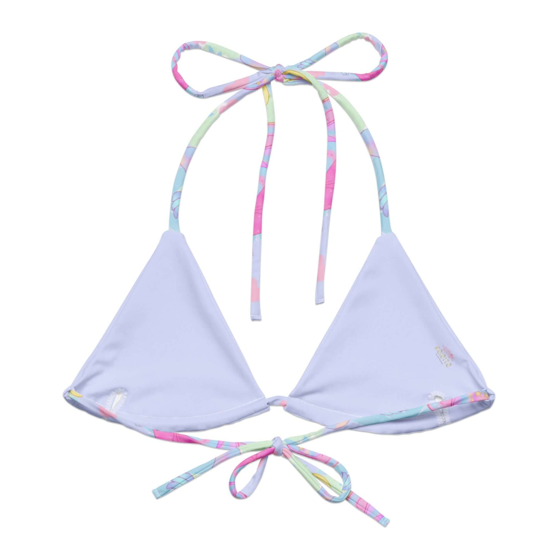 Eco-friendly Indica Magica Padded String Bikini Top with colorful straps, perfect for summer styling and comfort.