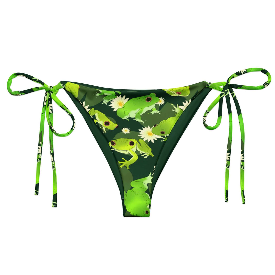 Kero-kero String Bikini Bottom features a playful frog design, perfect for sunbathing by the pool this summer.