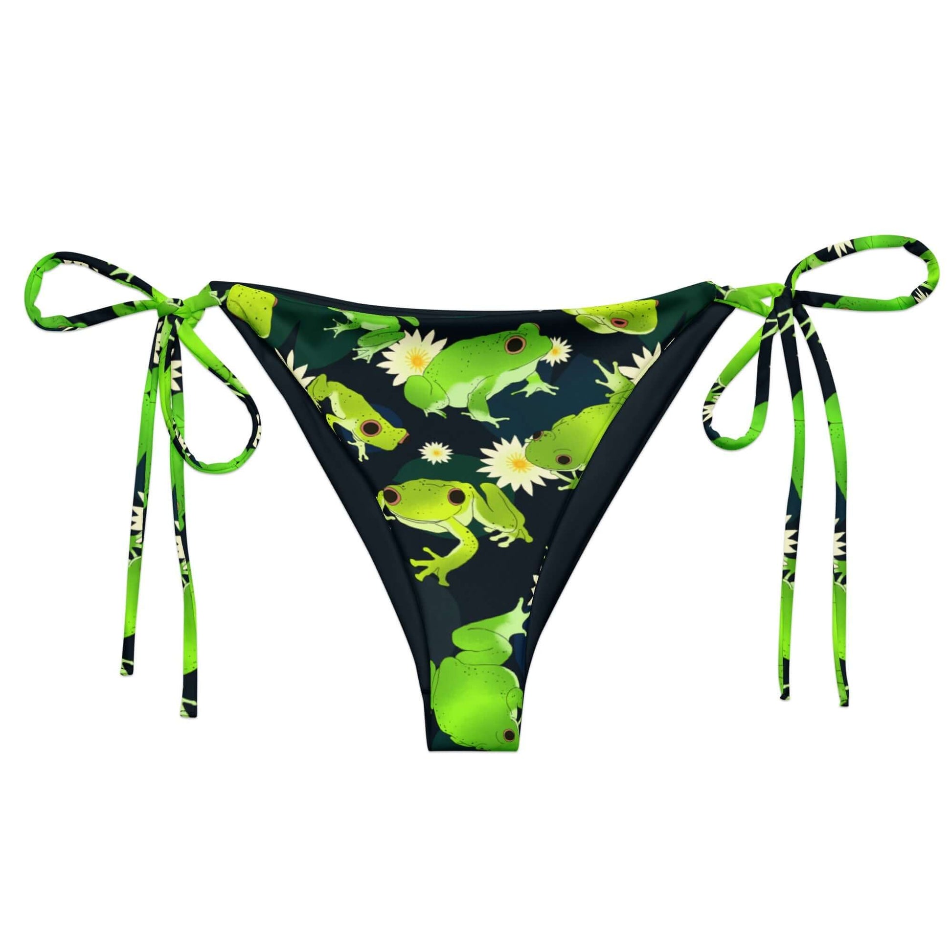 Kero-kero String Bikini Bottom features a fun frog print, perfect for poolside relaxation this summer.