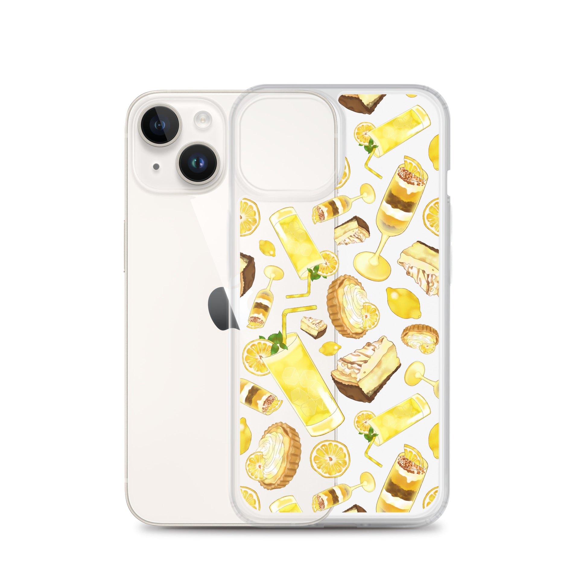 Sleek Lemon iPhone® Clear Case featuring vibrant design, protects against scratches, dust, and dirt with easy access ports.