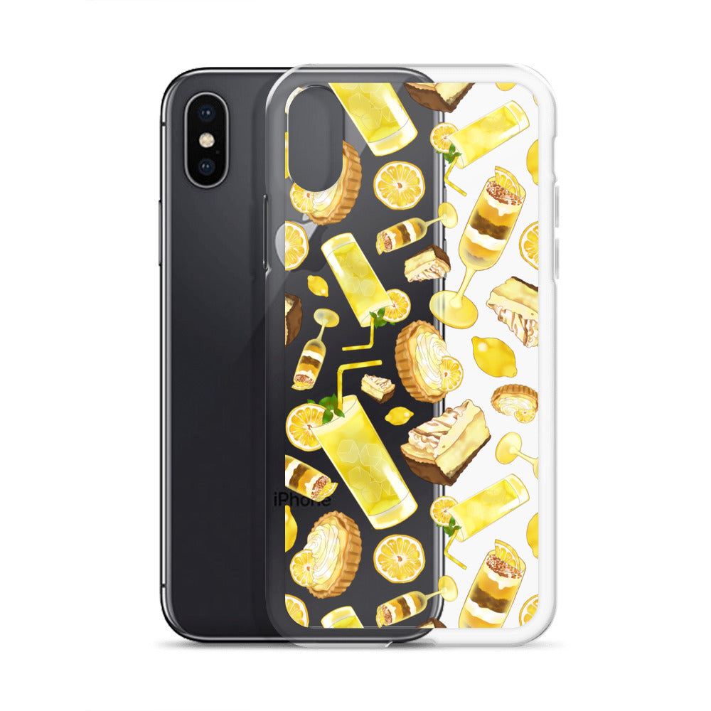 Lemon iPhone® Clear Case featuring vibrant lemon designs, offering protection from scratches and easy access to ports.