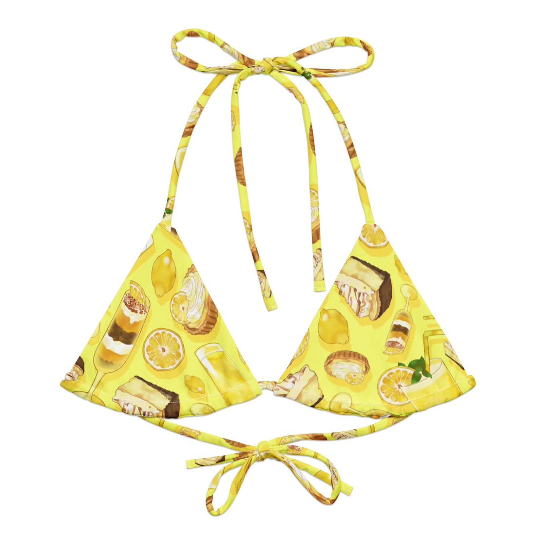 Bright and fun, the Lemon Padded String Bikini Top is perfect for summer, made from eco-friendly recycled materials.
