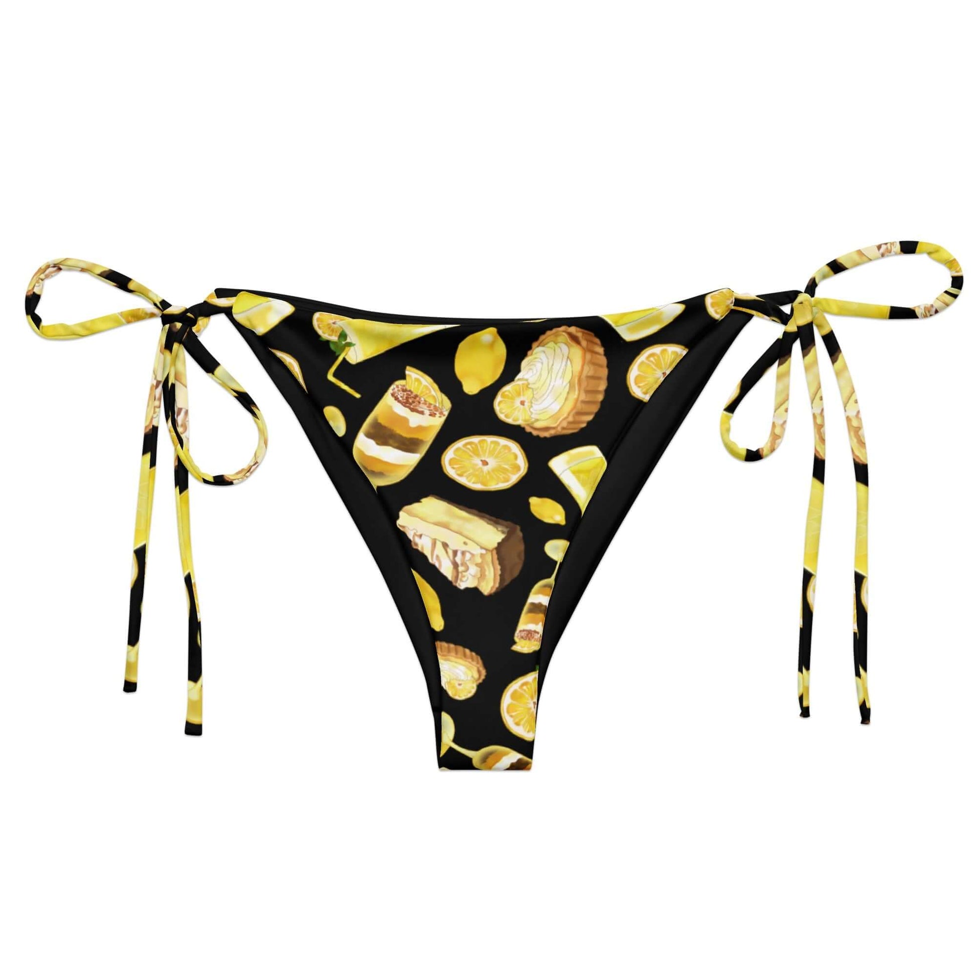 Lemon String Bikini Bottom featuring fun lemon graphics, perfect for sunny days by the pool. Enjoy UPF 50+ protection!