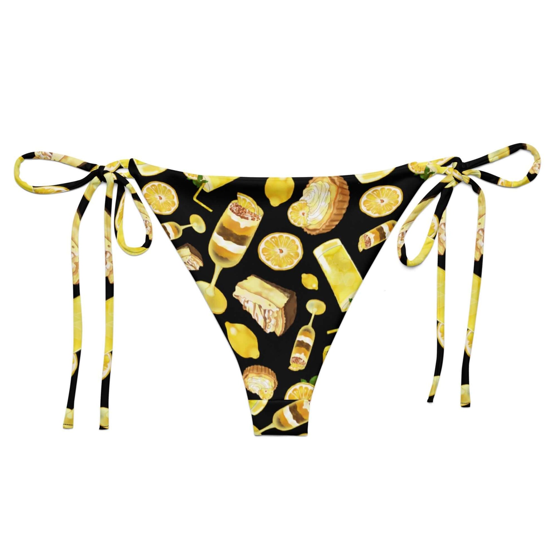Lemon String Bikini Bottom features a vibrant lemon print, perfect for summer poolside lounging. Enjoy UPF 50+ protection!