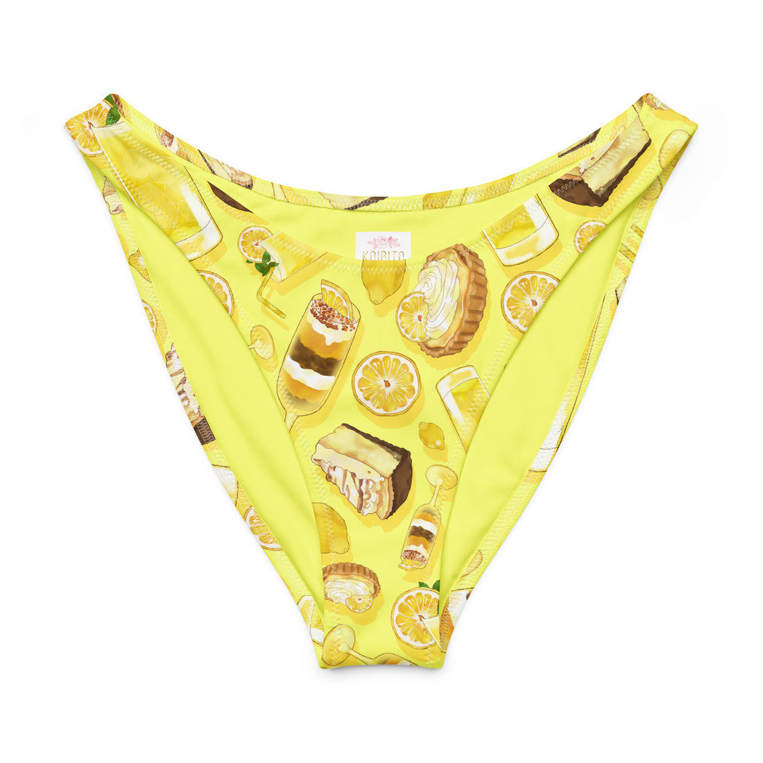Lemon V-cut bikini bottom with fun dessert print, perfect for sunny days and stylish beachwear.