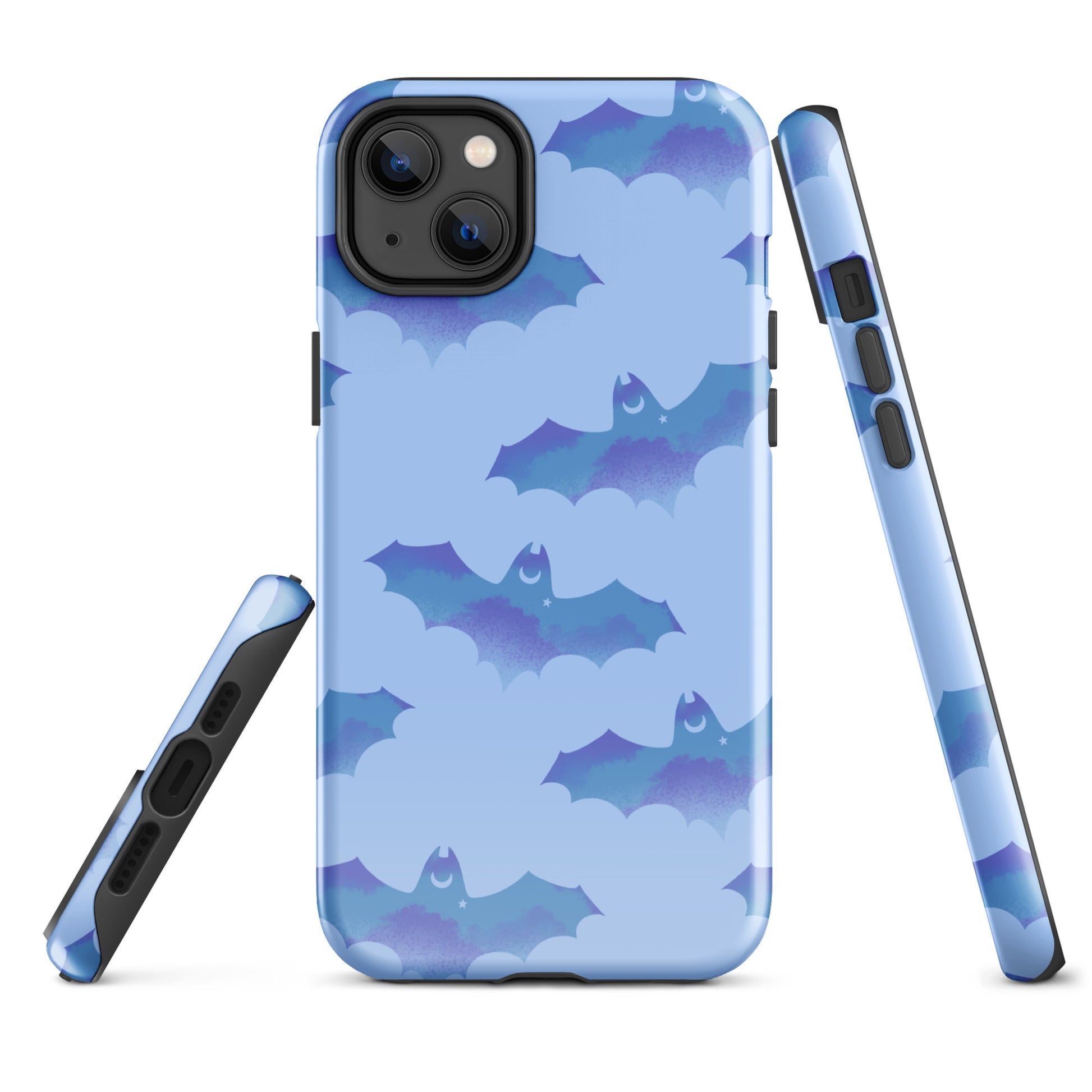 Stylish Lilith iPhone® Tough Case featuring a durable design with bats on a blue background for ultimate protection.